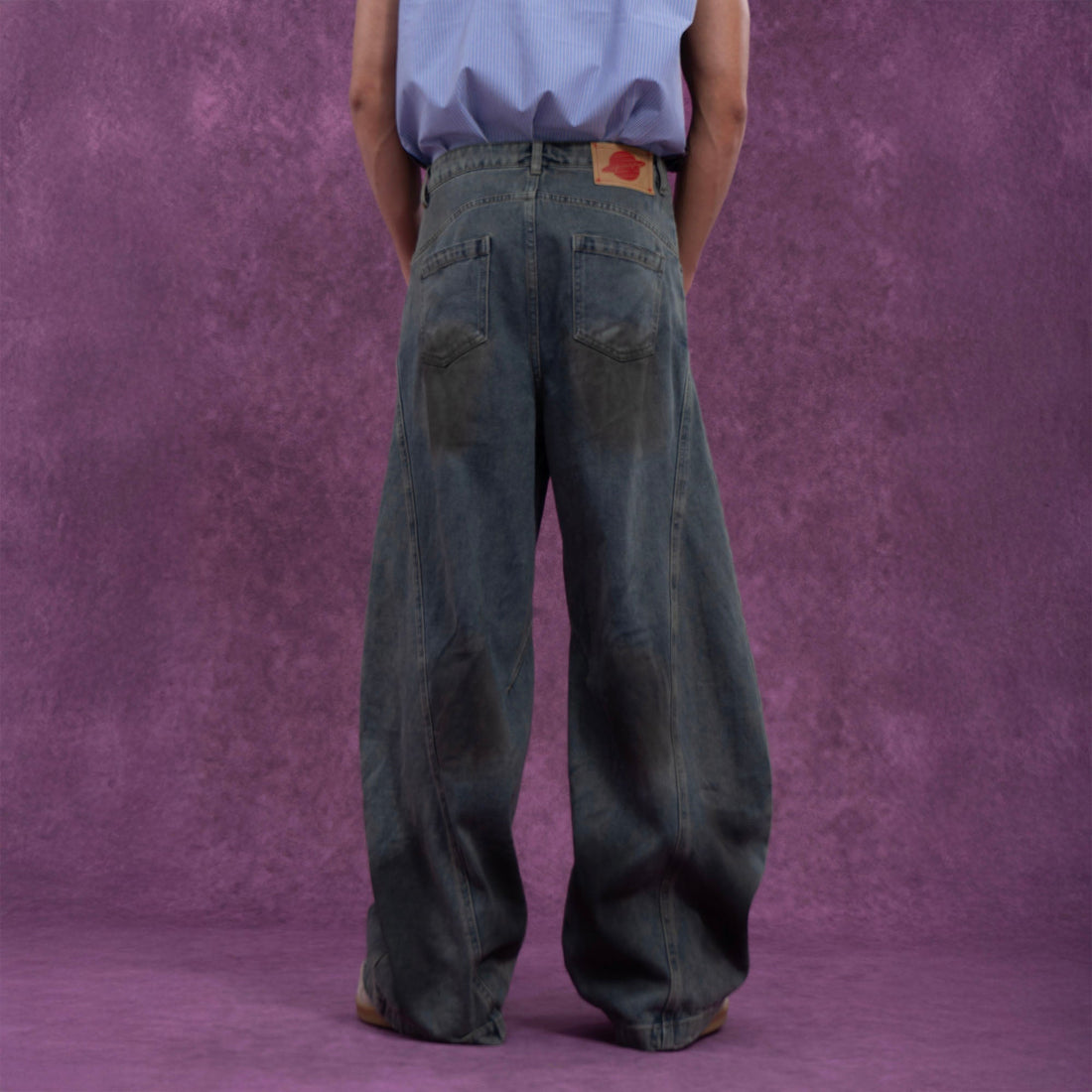 CLP Distressed Slant Panel Oversized Flared Jeans-Jeans-M-Free Shipping Leatheretro