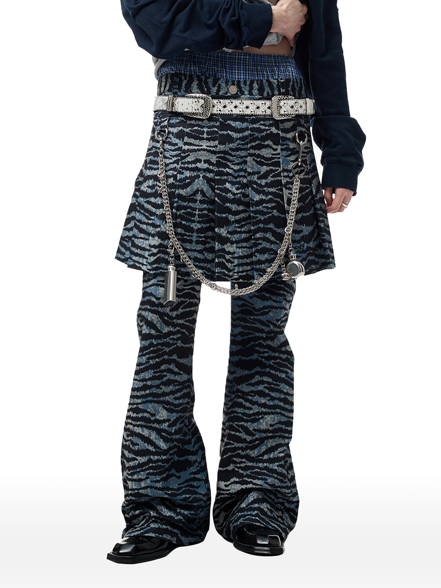 CYCYCY Punk Tiger-Stripe Detachable Pleated Flared Pants-Pants-XXS / 27"-Free Shipping Leatheretro