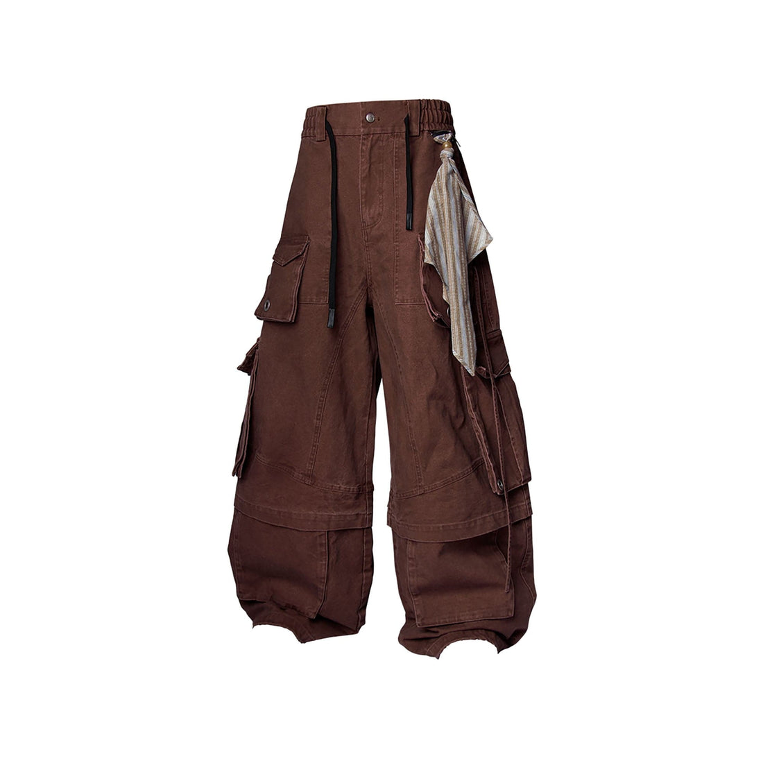 RELABEL Multi-Pocket Detachable Scarf Distressed Cargo Coffee-Pants-XS-Free Shipping Leatheretro
