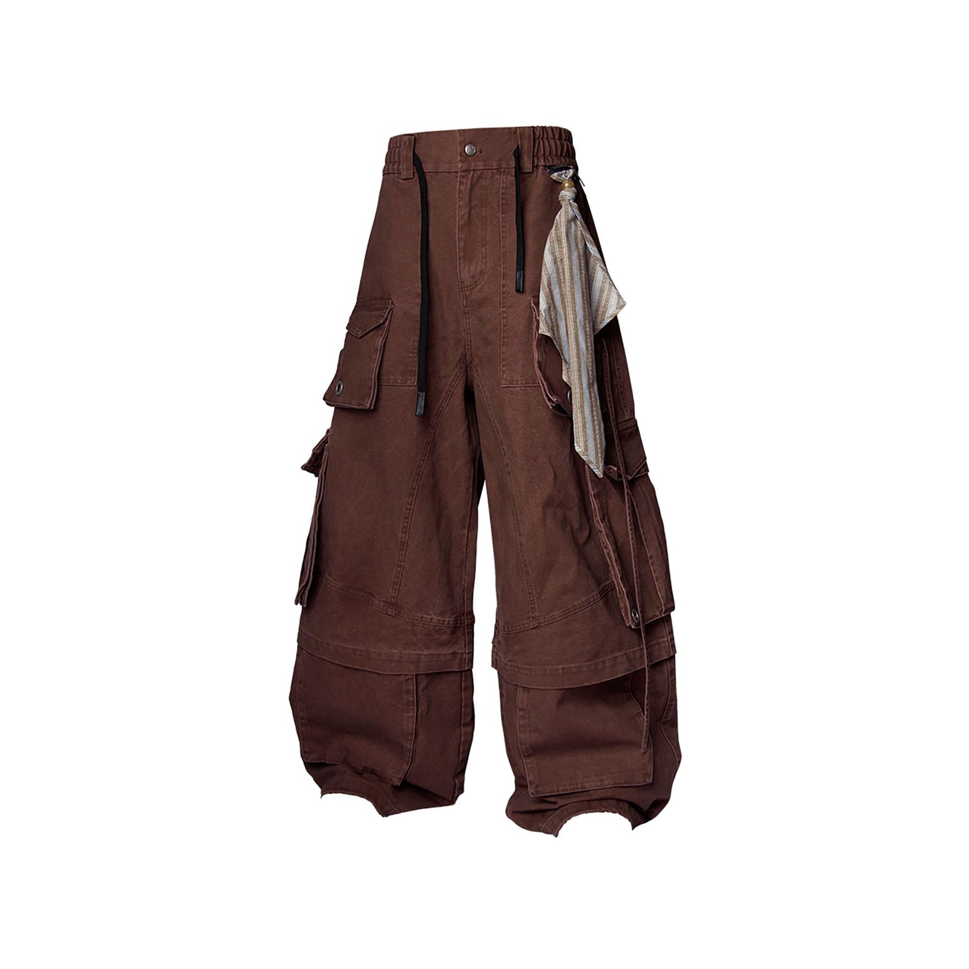 RELABEL Multi-Pocket Detachable Scarf Distressed Cargo Coffee-Pants-XS-Free Shipping Leatheretro