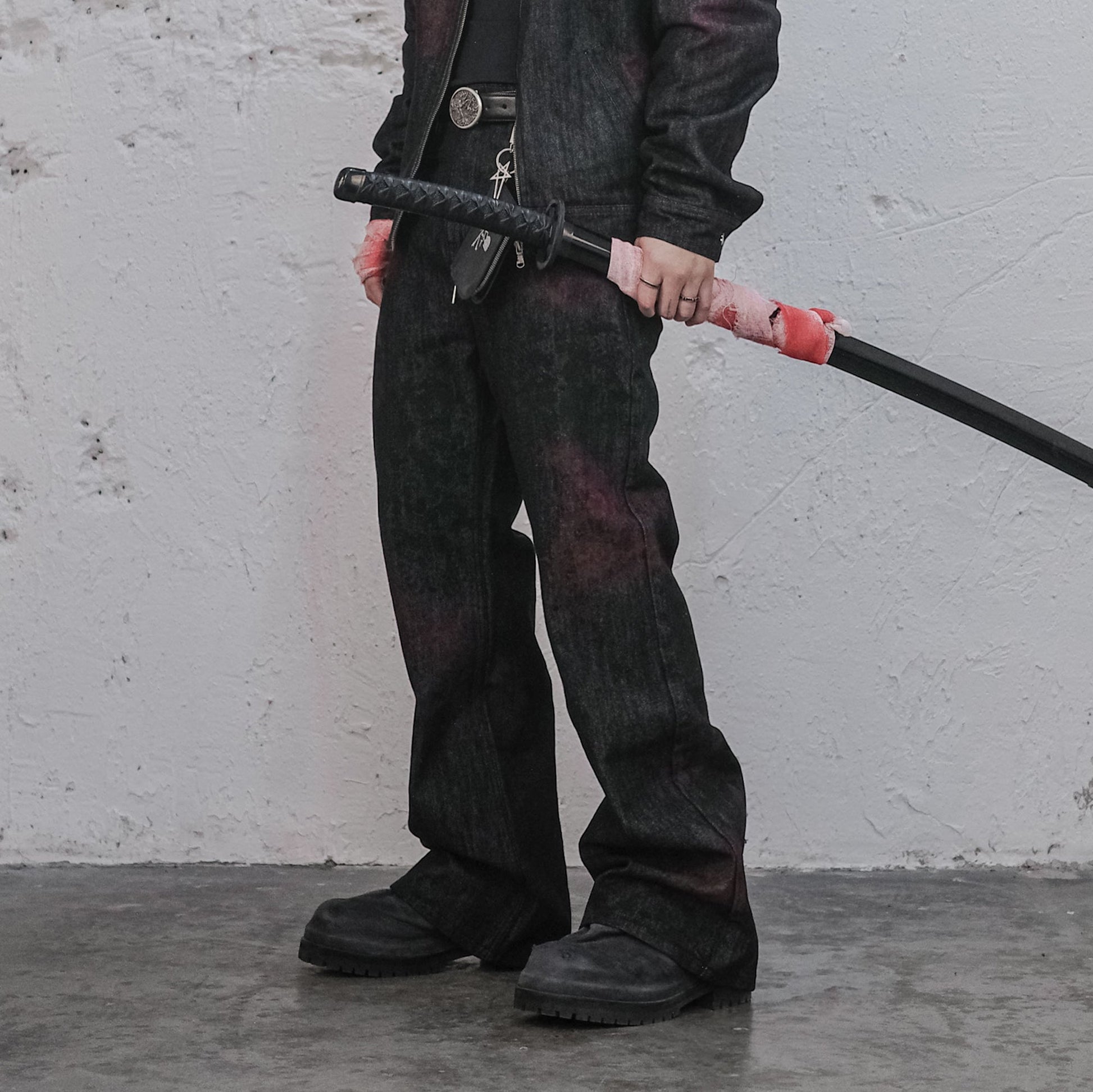 UNDERWATER Bloodstained Raw Flared Denim Pants-Jeans-S-Free Shipping Leatheretro