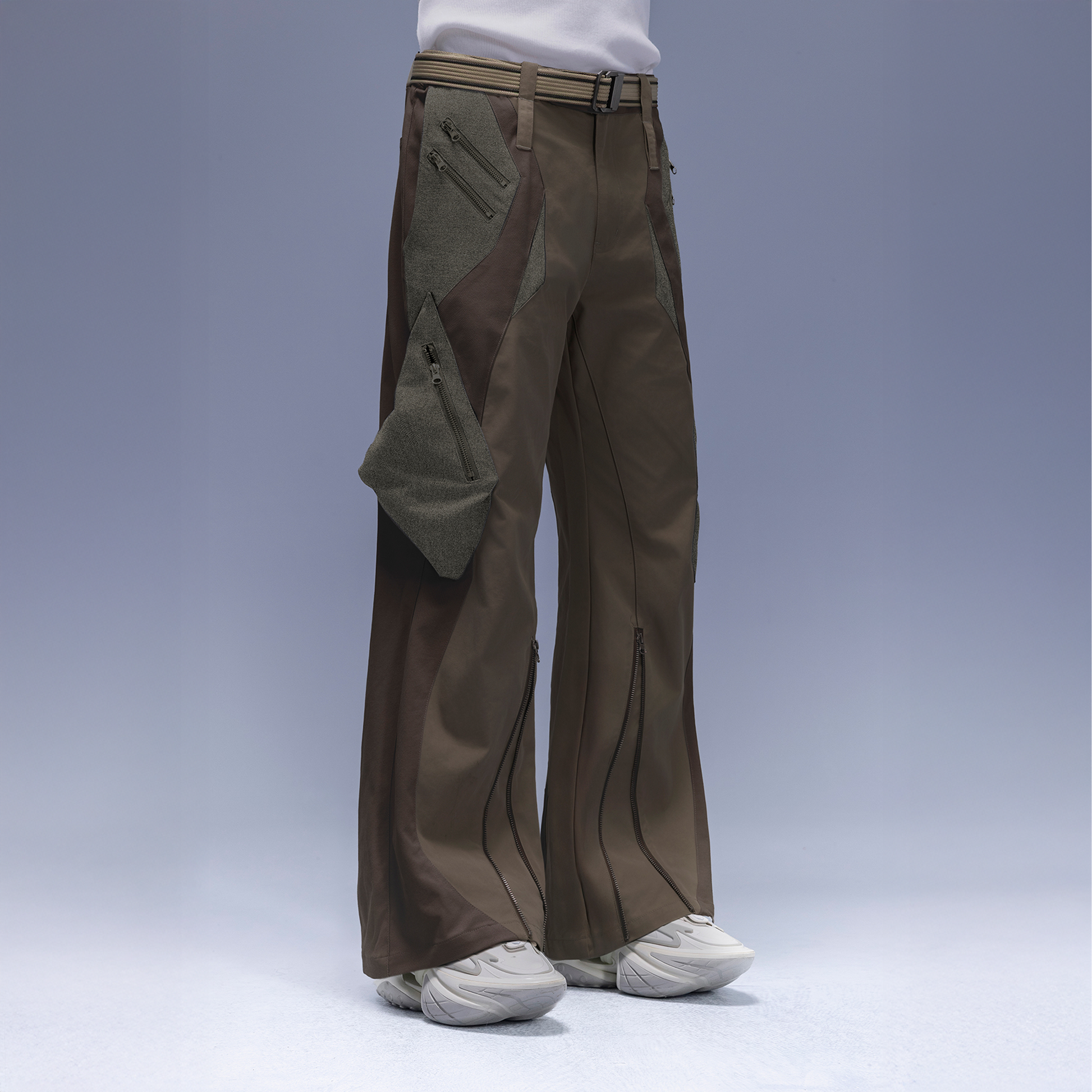 XIPHEVIL Paneled Multi-Pocket Zip Cargo Pants Coffee-Pants-XS-Free Shipping Leatheretro