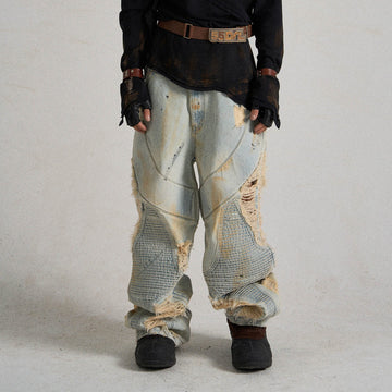 FLYERRER Paneled Heavily Ripped Fringe Jeans-Jeans-S-Free Shipping Leatheretro