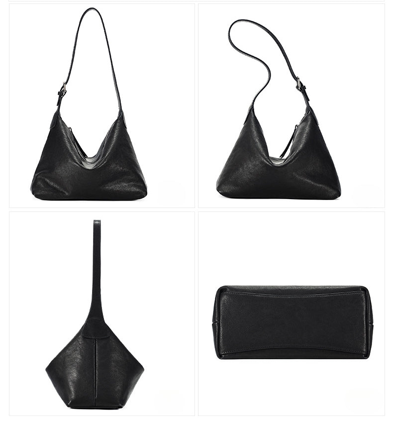 Vegetable-Tanned Leather Shoulder Bag-Black-Free Shipping Leatheretro