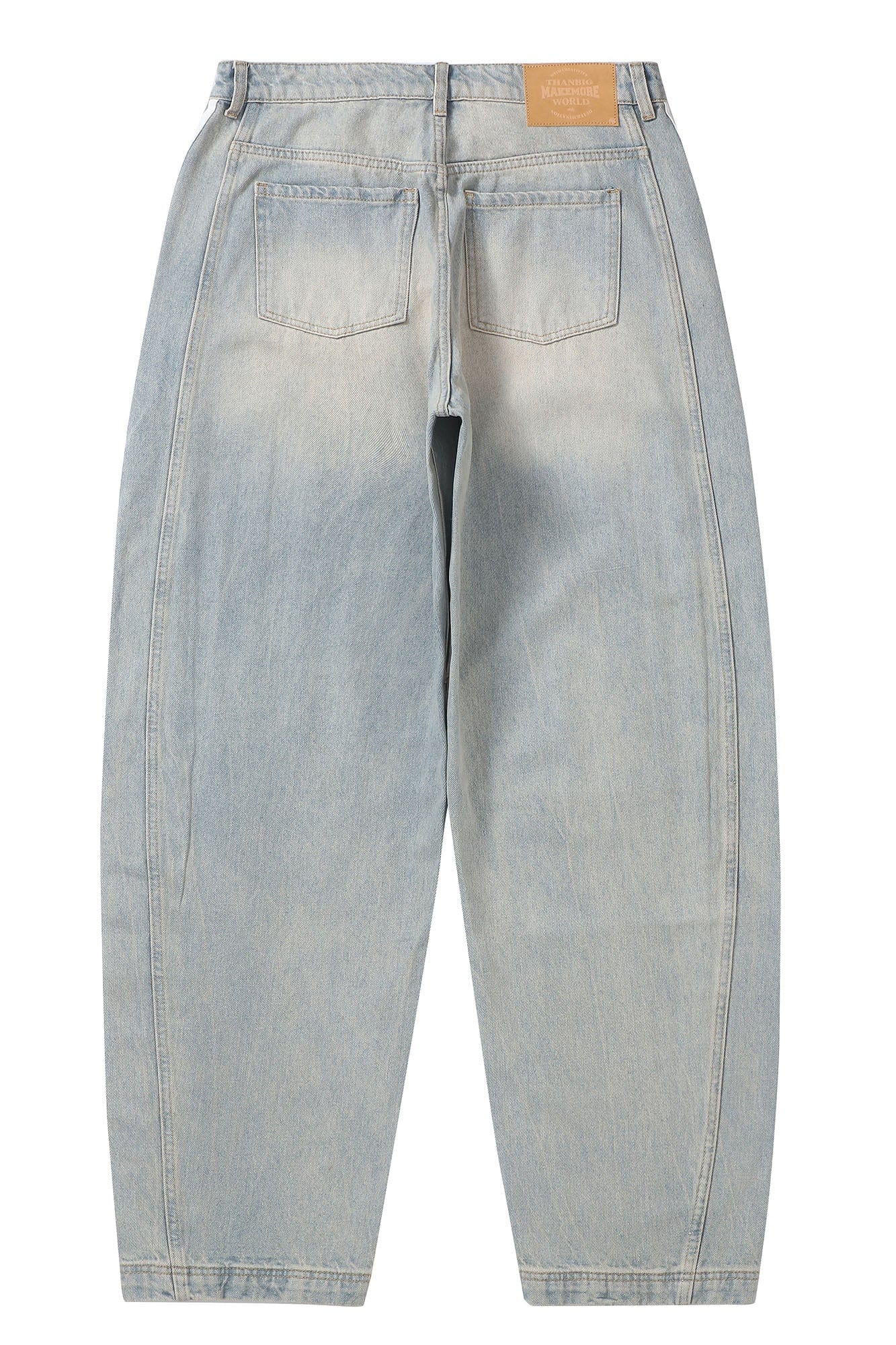 MAKEMORE Retro Washed Stripe Pleated Knees Jeans-Jeans-S-Blue-Free Shipping Leatheretro