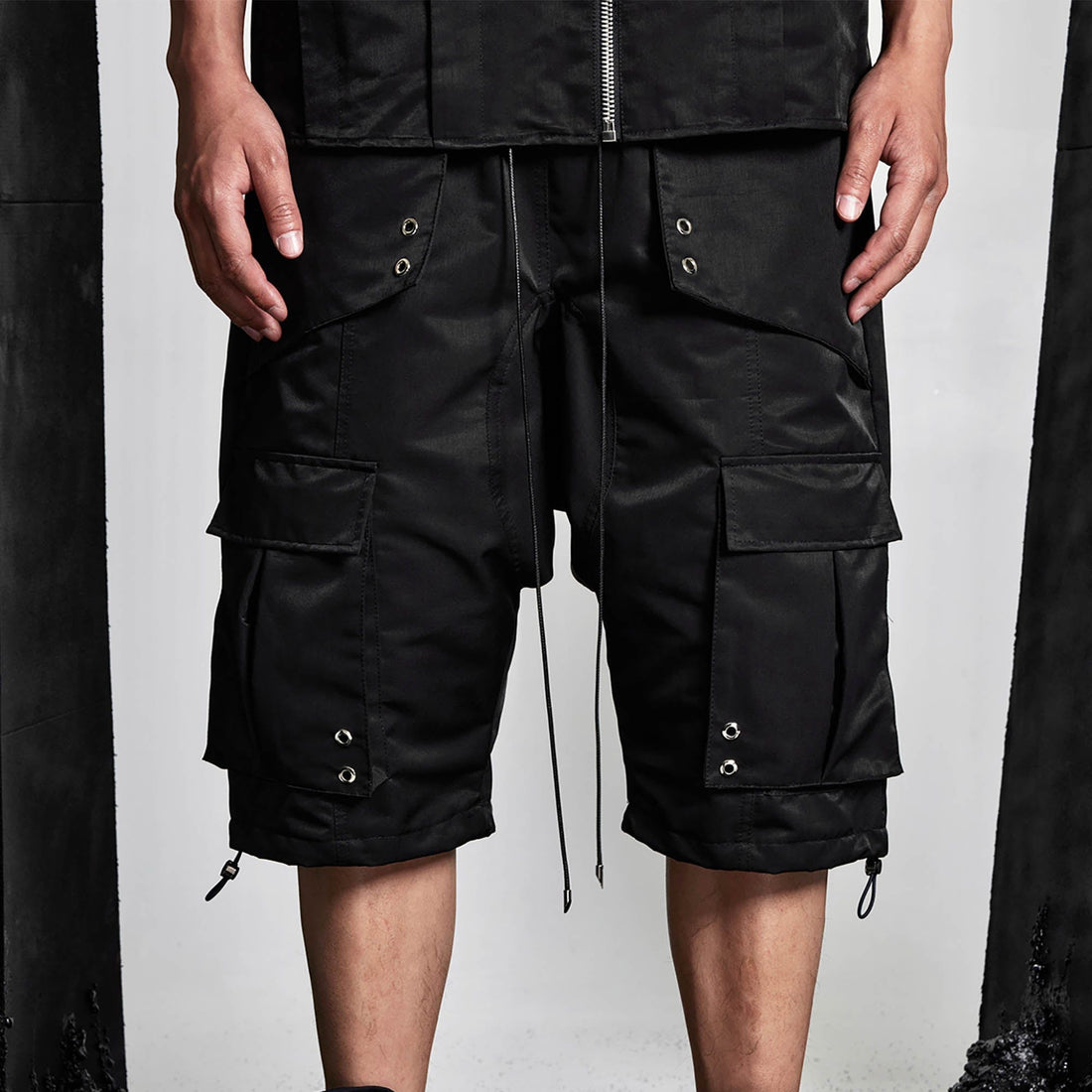 SSIN7 Multi-Pocket Satin Drawstring Shorts-Shorts-S-Free Shipping Leatheretro