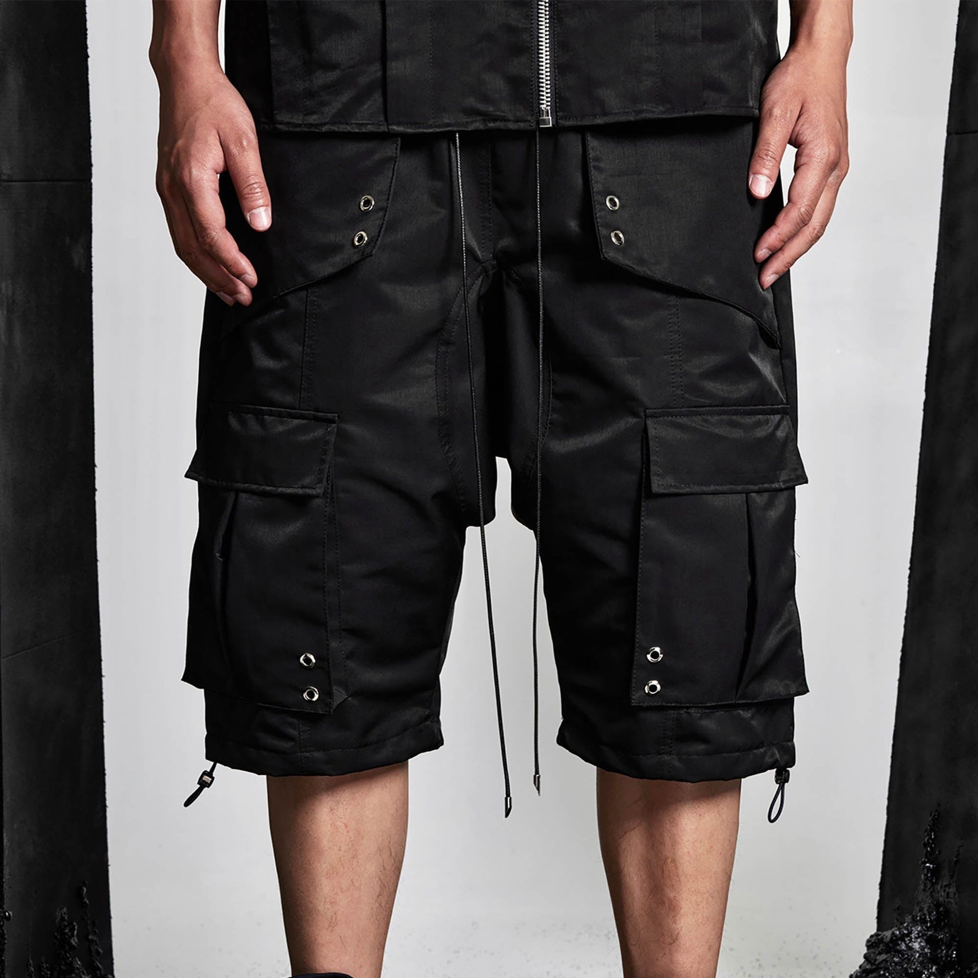 SSIN7 Multi-Pocket Satin Drawstring Shorts-Shorts-S-Free Shipping Leatheretro