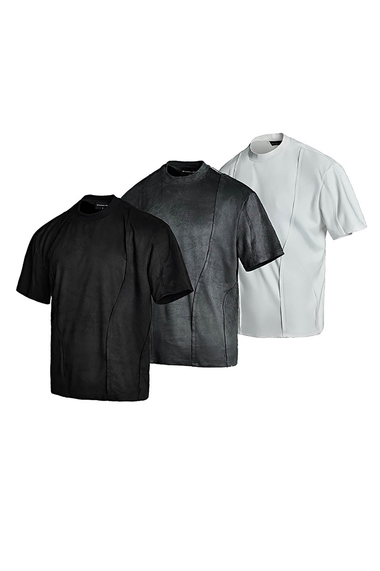 SSIN7 Suede Arc Spliced T-Shirt-T Shirt-S-Black-Free Shipping Leatheretro