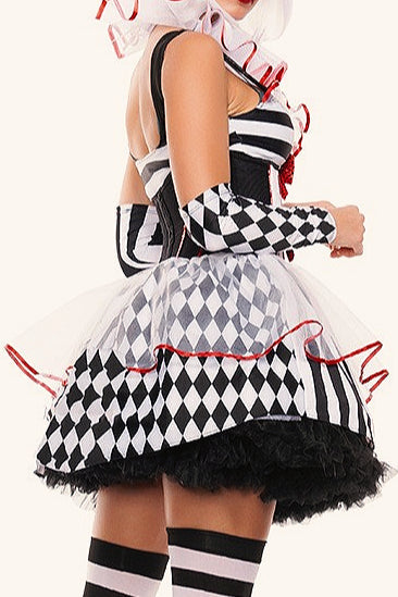 Checkerboard Circus Clown Cosplay Halloween Costume-Halloween costumes-One Size-Black-Free Shipping Leatheretro