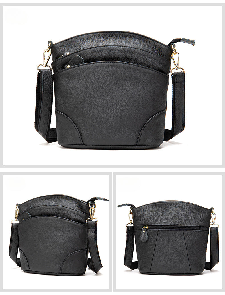 First-layer cowhide shoulder bag, soft cowhide bag, large-capacity genuine leather women's bucket bag.-Handbags-black-19.5cm*9.5cm*21cm-Free Shipping Leatheretro