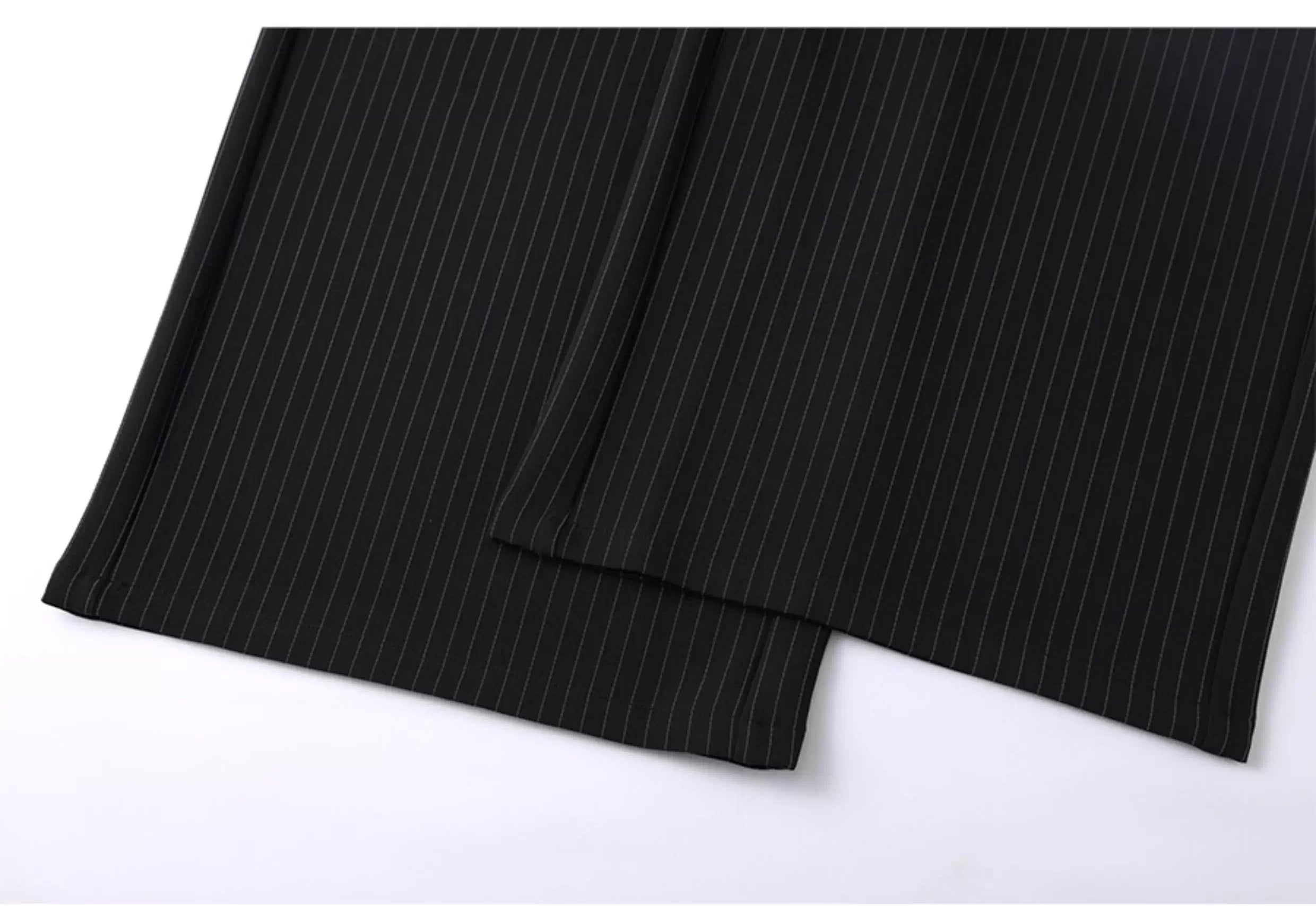 CLP Black Striped Relaxed-Fit Pants with Elastic Waist-Black-S-Free Shipping Leatheretro