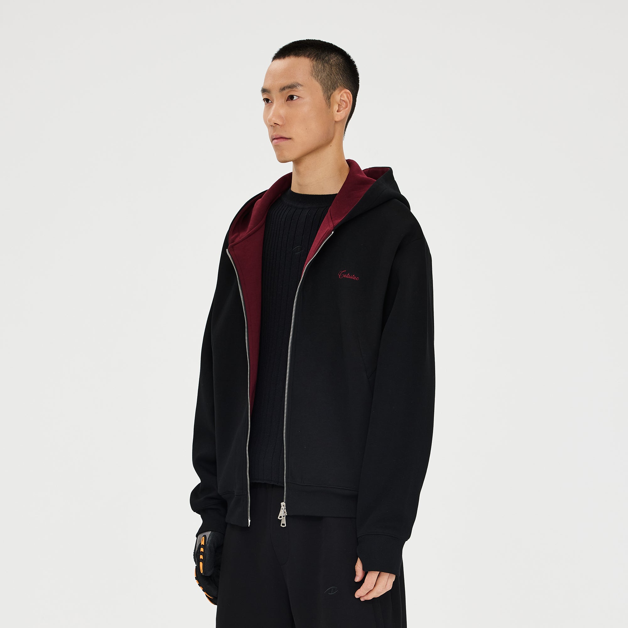 CATSSTAC Essential Embroidered LOGO Zip-Up Hoodie-Jacket-M (Preorder)-Black-Free Shipping Leatheretro