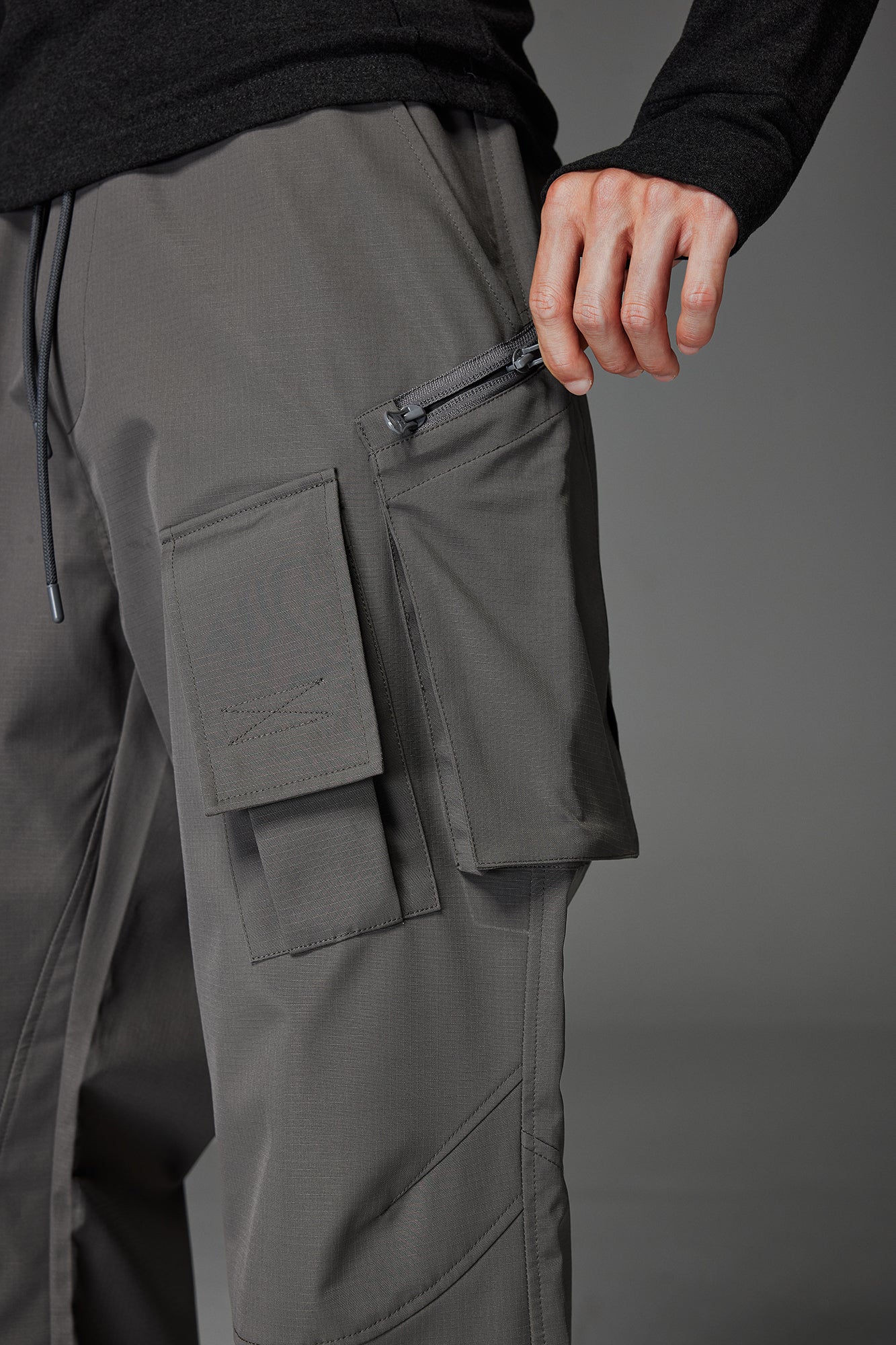 CATSSTAC Multi-Pocket Paneled Drawstring Cargo Pants-Pants-M (Preorder)-Black-Free Shipping Leatheretro