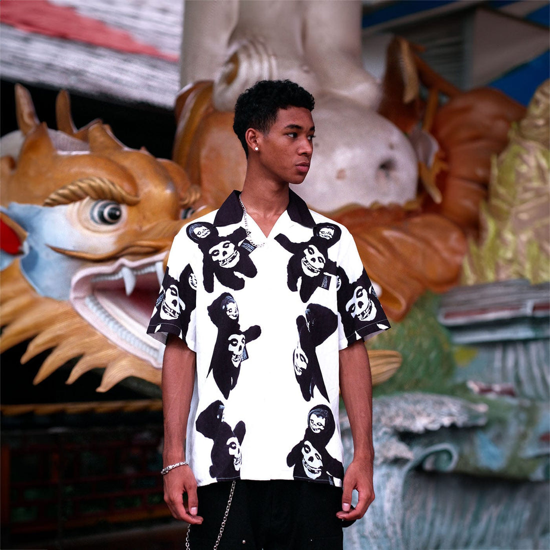 WCC Ghost Face Full Print Cuban Half Shirt-Half shirt-M-Free Shipping Leatheretro