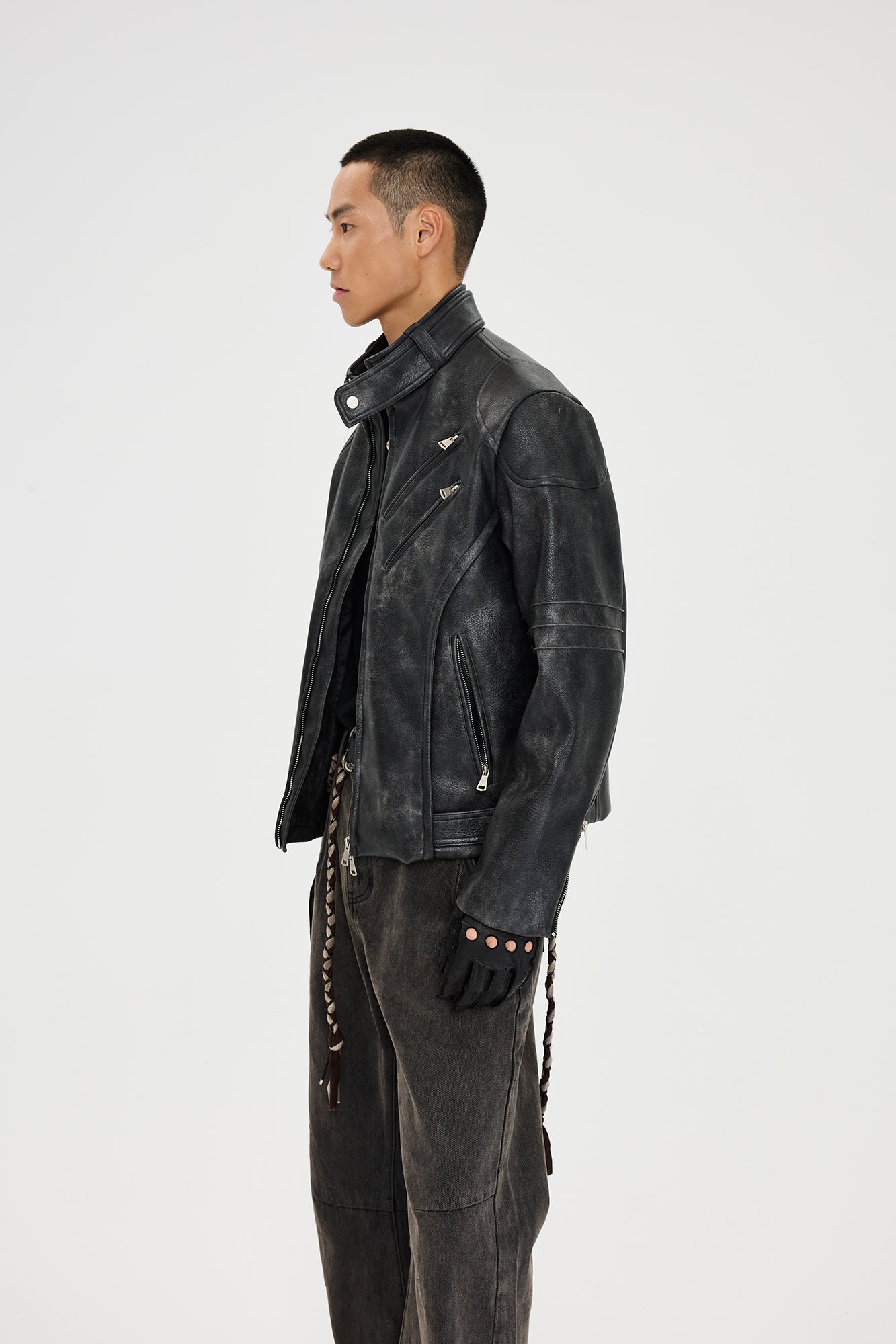 CATSSTAC Pebbled Faux Leather Multi-Zipper Biker Jacket-Jacket-M (Preorder)-Free Shipping Leatheretro