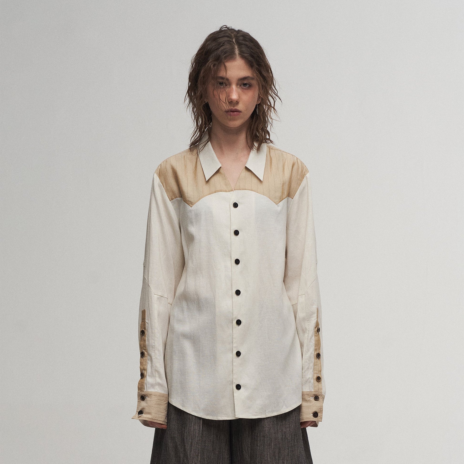 ILNya Nieternite Nifutur Pinstriped Contrast Spliced Shirt-Shirt-S(0)-Free Shipping Leatheretro