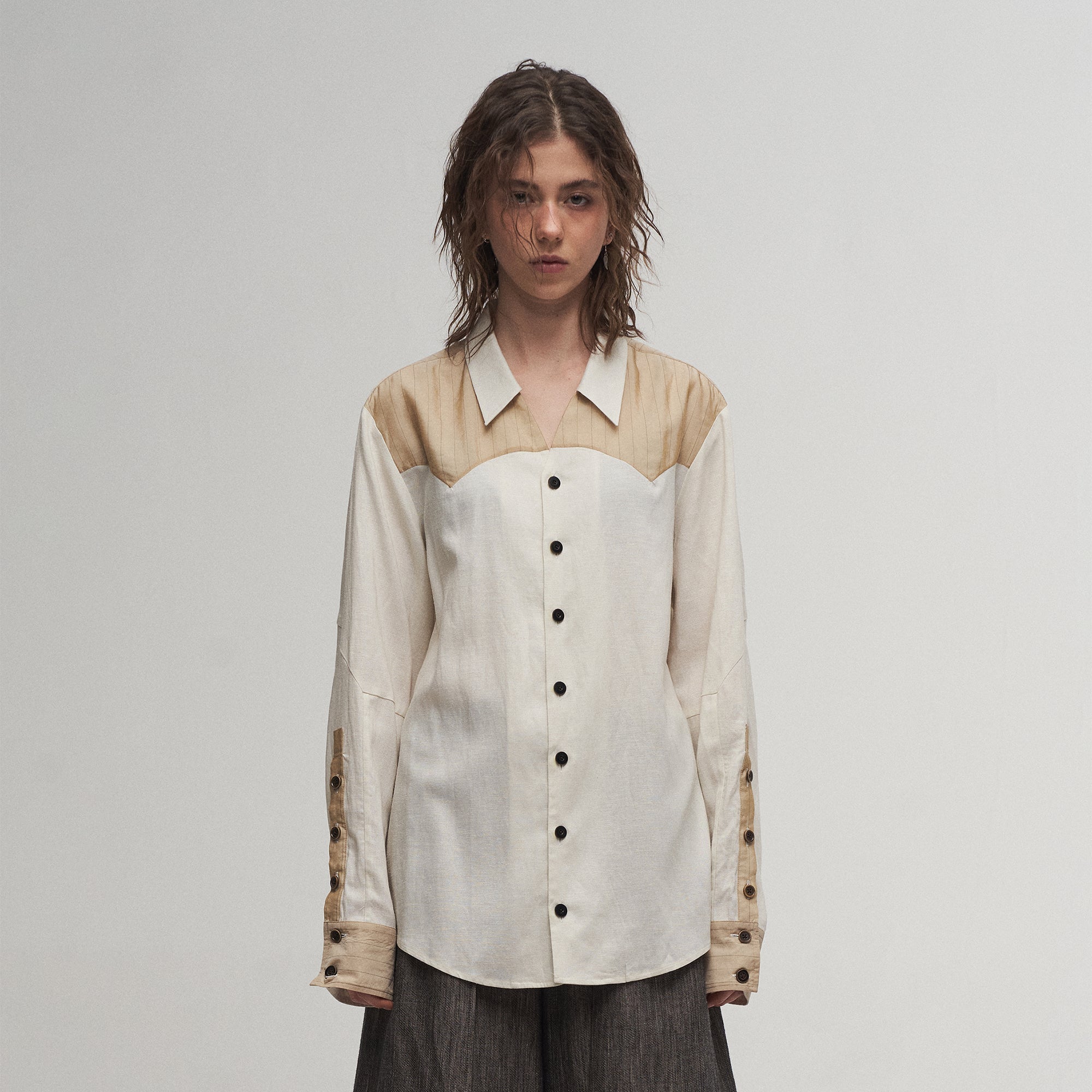 ILNya Nieternite Nifutur Pinstriped Contrast Spliced Shirt-Shirt-S(0)-Free Shipping Leatheretro