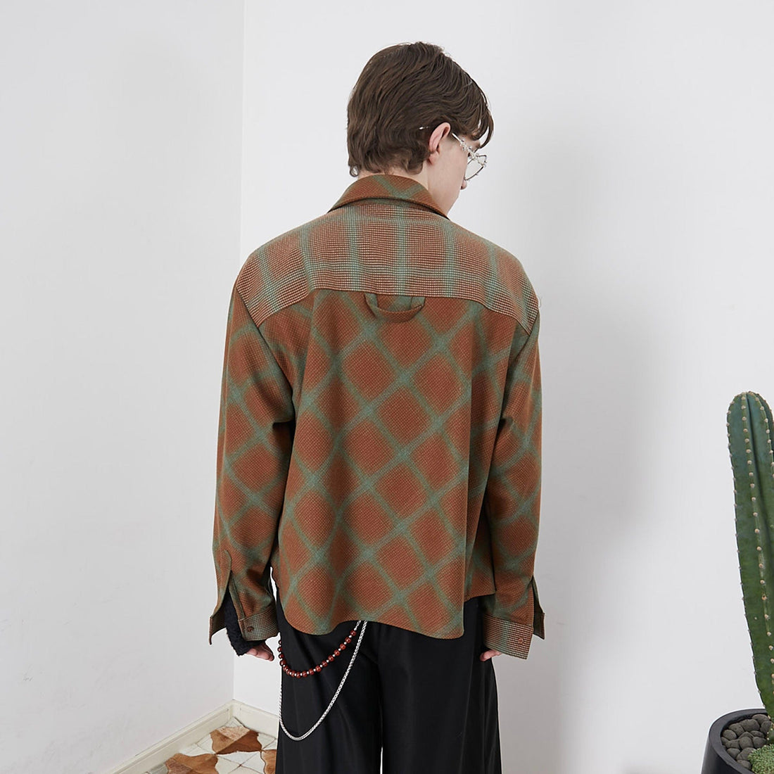 ASSEEN Symmetrical Star Patch Diamond Check Shirt-Shirt-S-Free Shipping Leatheretro