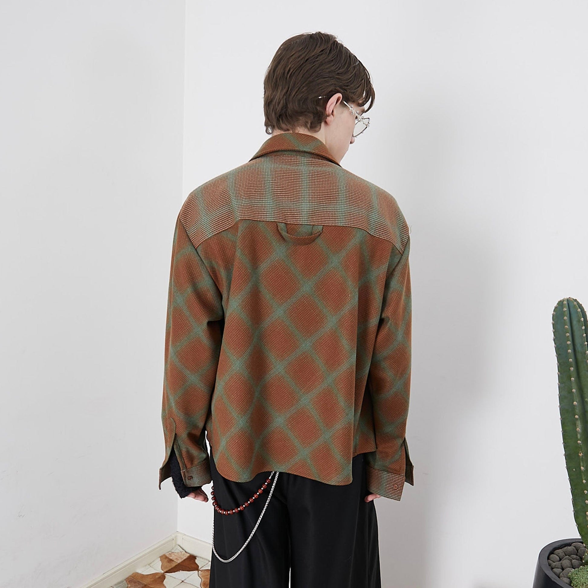 ASSEEN Symmetrical Star Patch Diamond Check Shirt-Shirt-S-Free Shipping Leatheretro