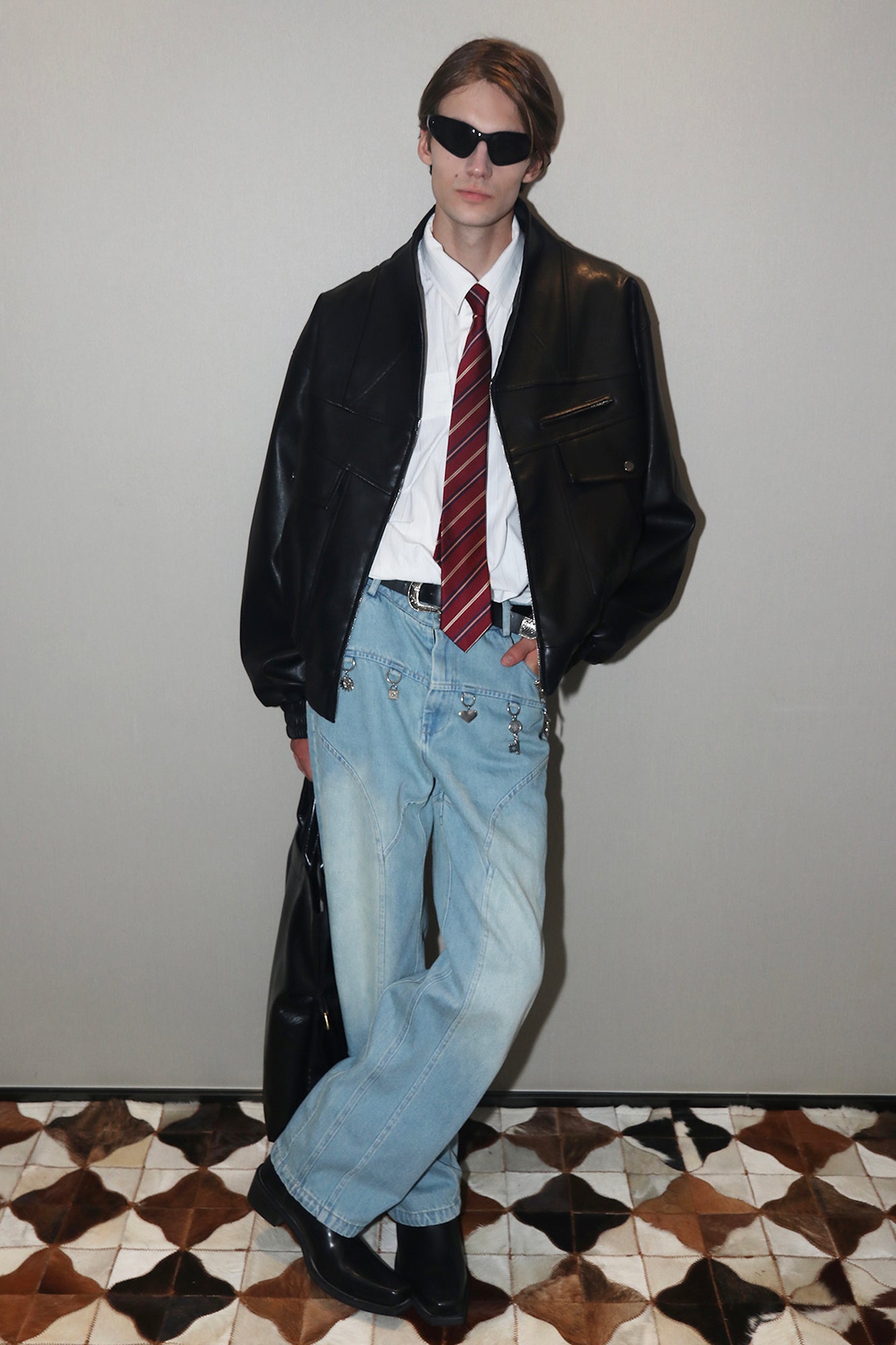 ASSEEN Oversized Paneled Utility Faux Leather Jacket-Jacket-S-Free Shipping Leatheretro