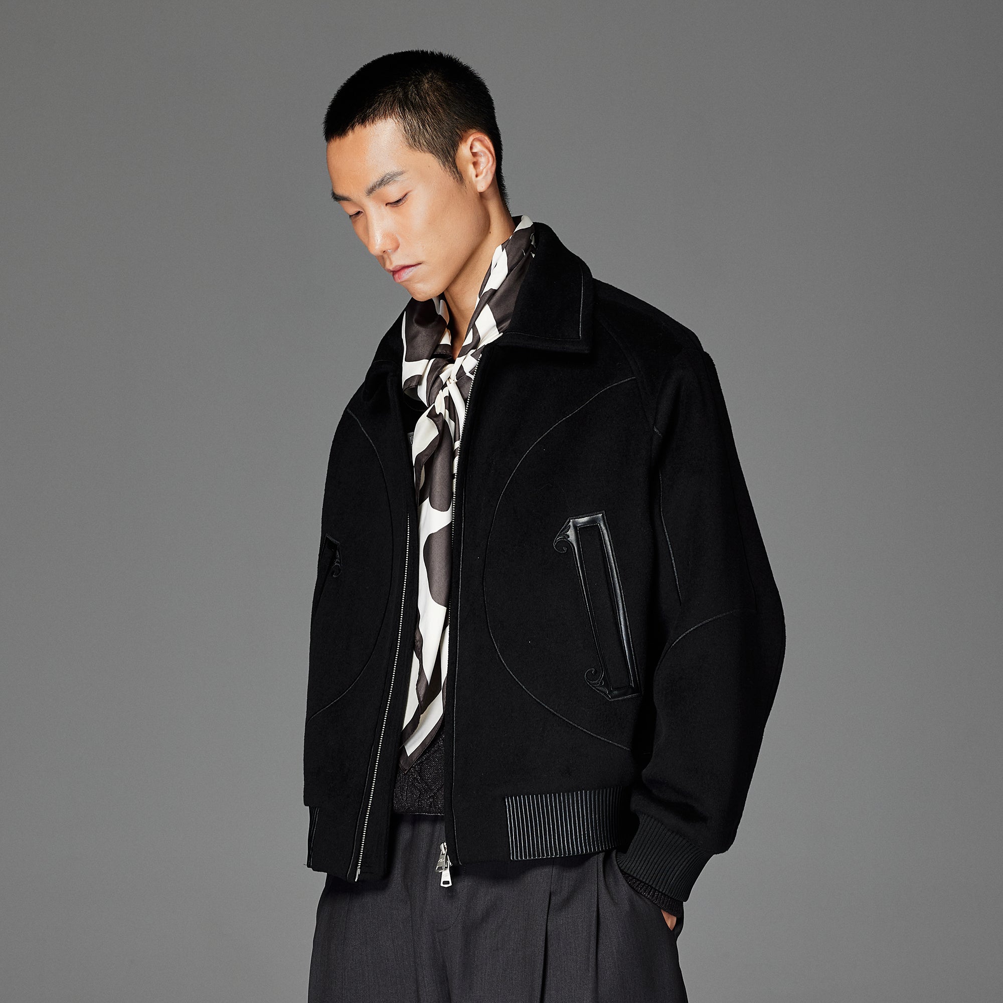 CATSSTAC Topstitch Ornate Pocket Wool-Blend Jacket-Jacket-M (Preorder)-Black-Free Shipping Leatheretro