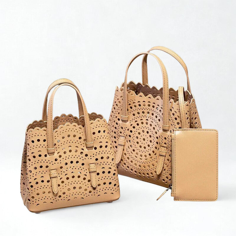 French Handmade Cowhide Leather Tote Bag - Vegetable Basket Versatile Handbag-Shopper Bag-White-Width 18 cm * Height 16 cm * Depth 8.5 cm-Free Shipping Leatheretro