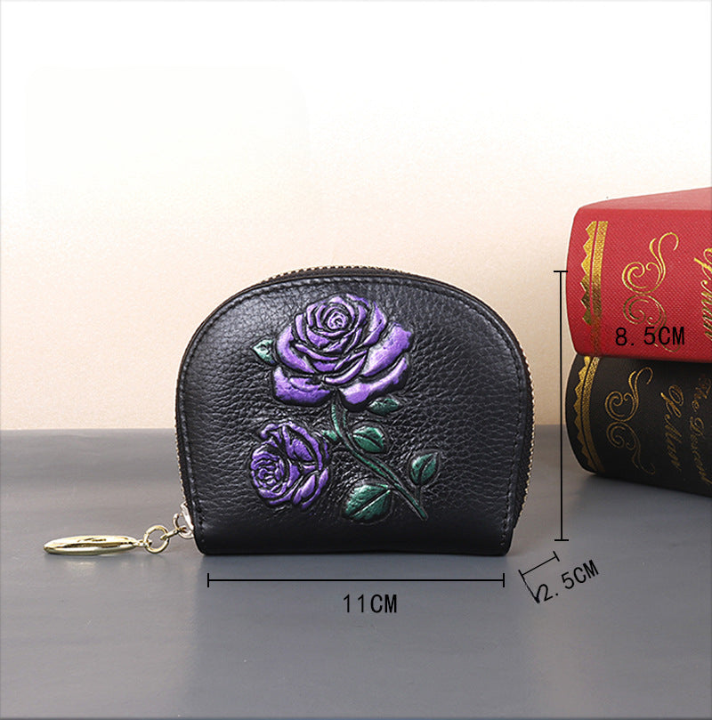 Full-Grain Leather Women’s Multi-Functional Large Capacity Coin Purse-Handbags, Wallets & Cases-Gold Fish-Free Shipping Leatheretro