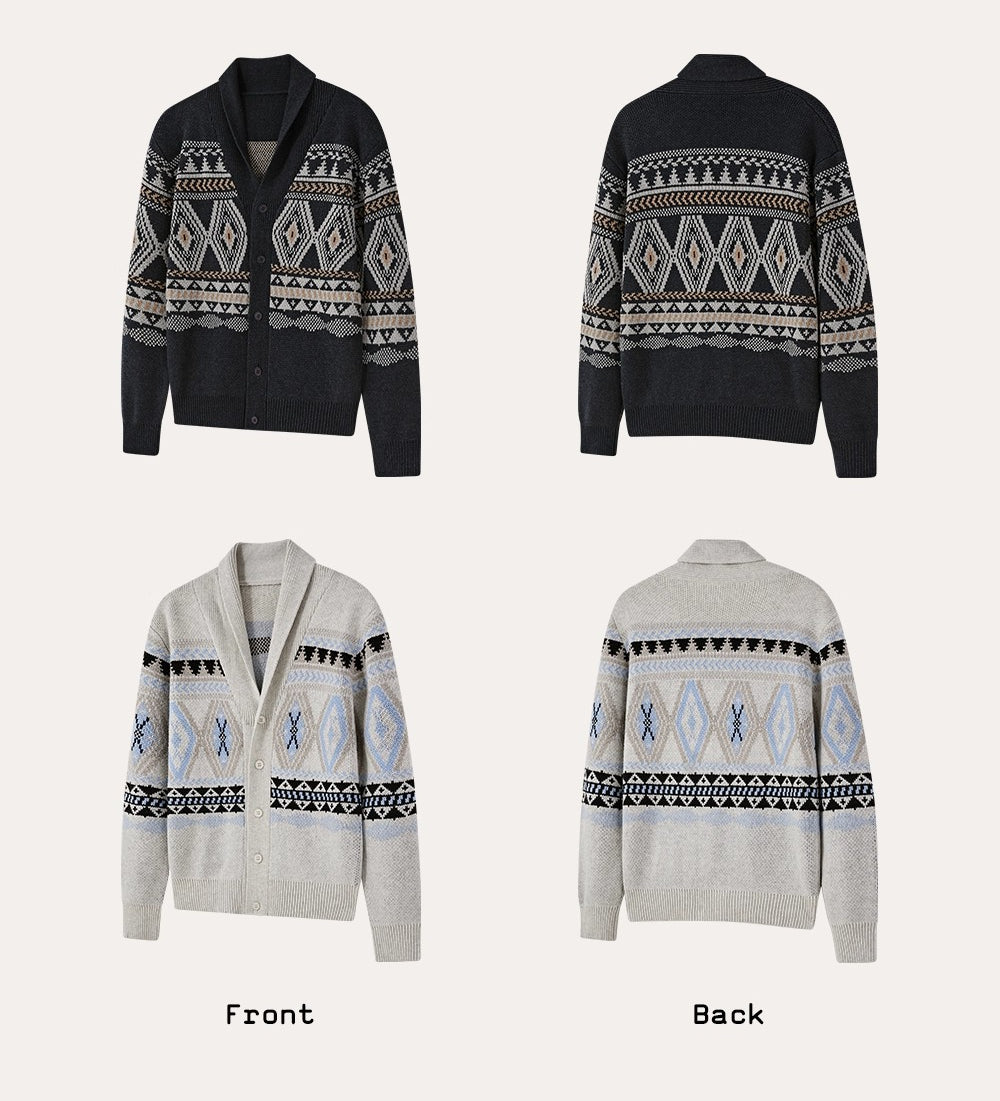 KREATE Shawl Collar Jacquard Knit Cardigan-Black Gray-S-Free Shipping Leatheretro