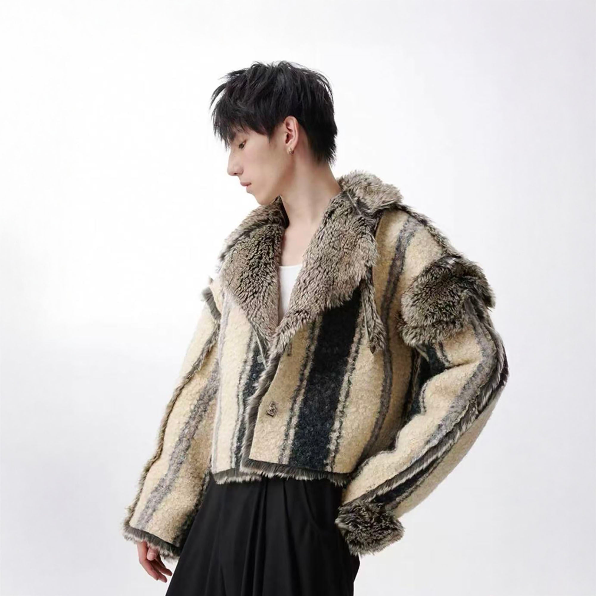 TUIMU Reversible Faux Fur Cropped Jacket-Jacket-S-Free Shipping Leatheretro