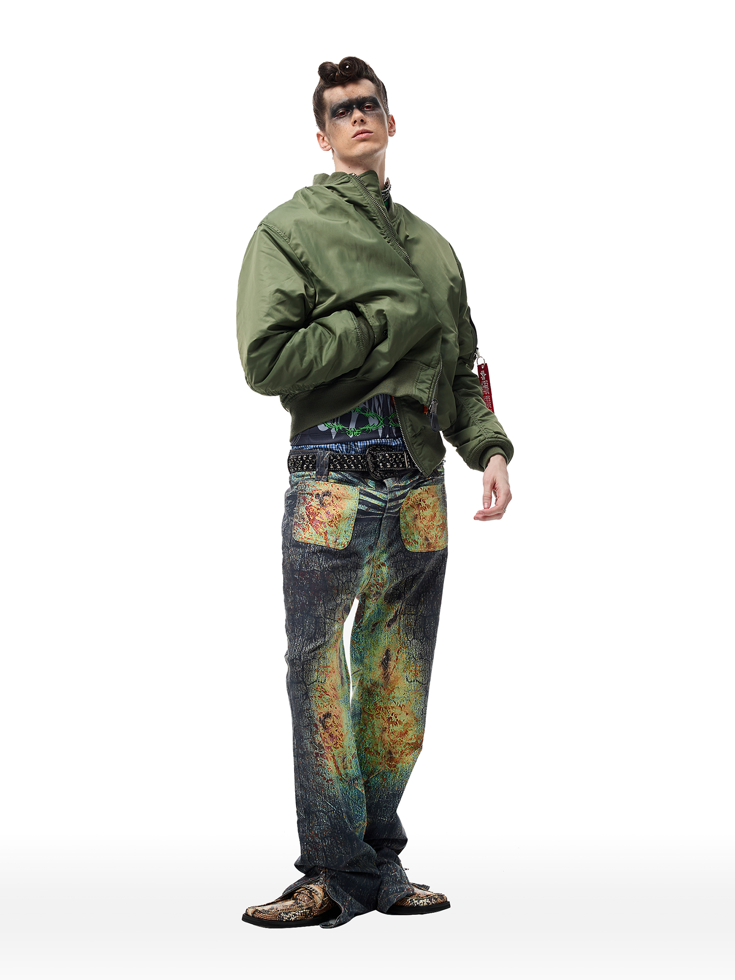 CYCYCY Iridescent Croc Full-Print Slim Flared Jeans-Jeans-XXS / 27"-Free Shipping Leatheretro