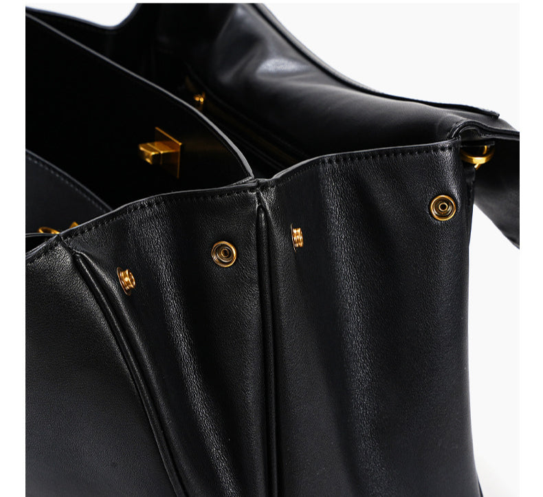 Luxury Large Capacity Leather Tote Bag – Crossbody Handbag for Women-Shoulder Bags-Large black gold-Free Shipping Leatheretro