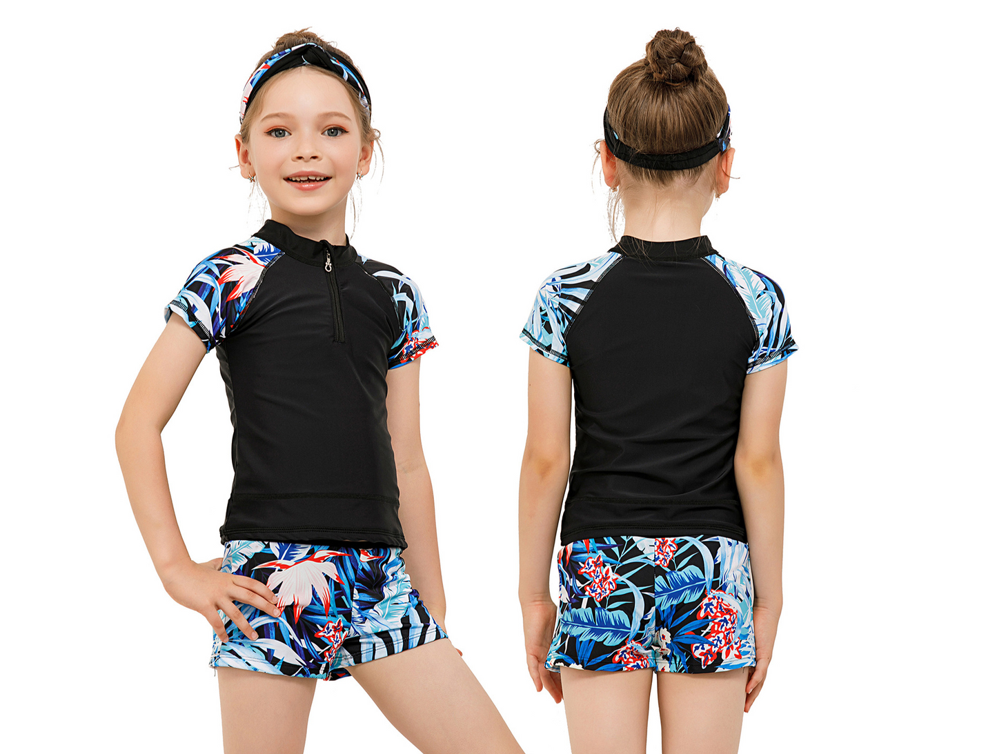 Parent-child Diving Suit Short Sleeve Swimwear-Women Swimwear-Kids with Band-S-Free Shipping Leatheretro