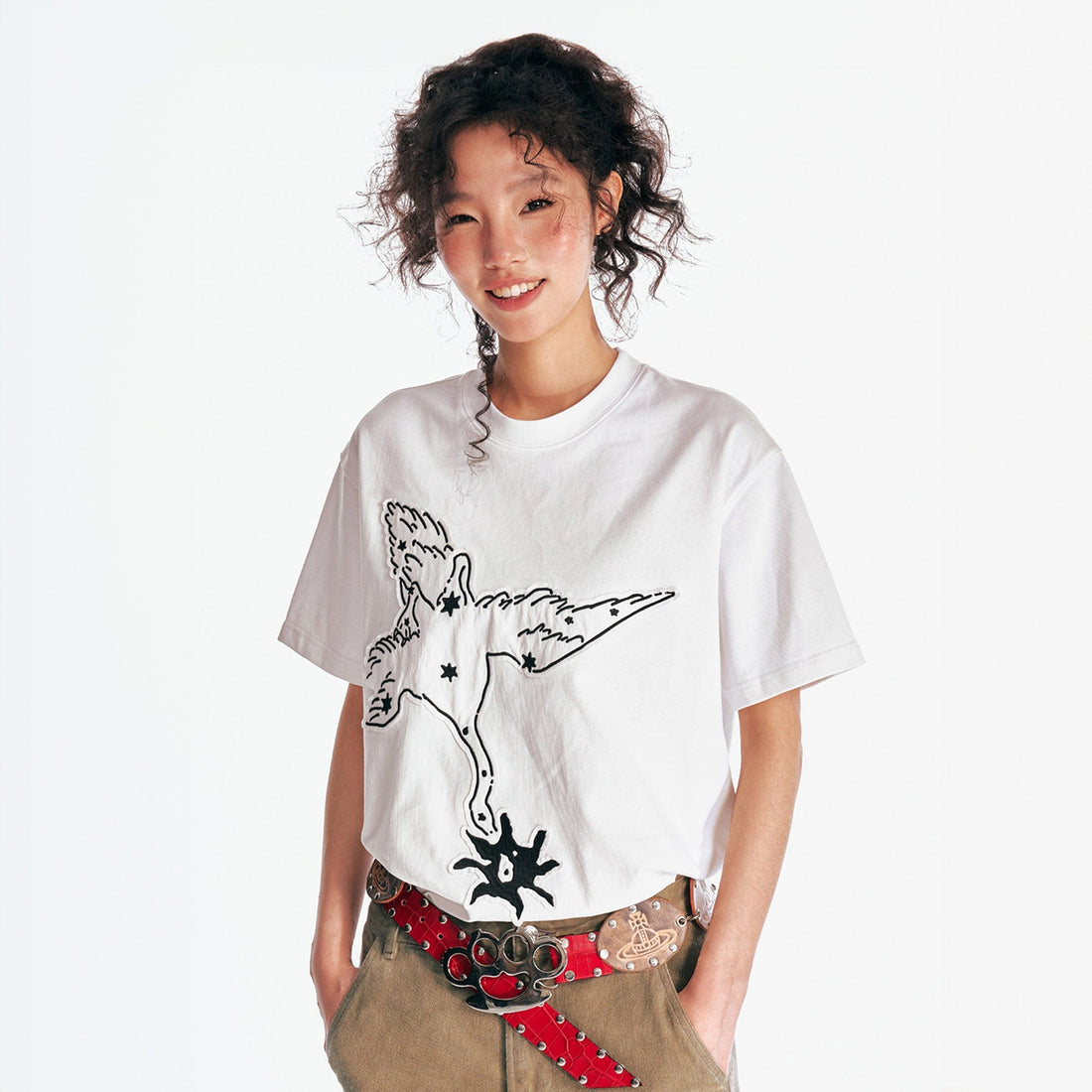 1997 POSTOFFICE Crane With A Blossom Patch T-Shirt-T Shirt-S-White-Free Shipping Leatheretro