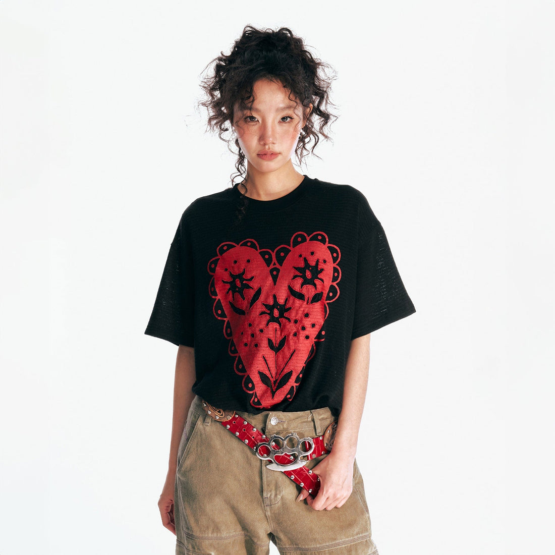 1997 POSTOFFICE The Heart Lace Bloom T-Shirt-T Shirt-S-Black-Free Shipping Leatheretro