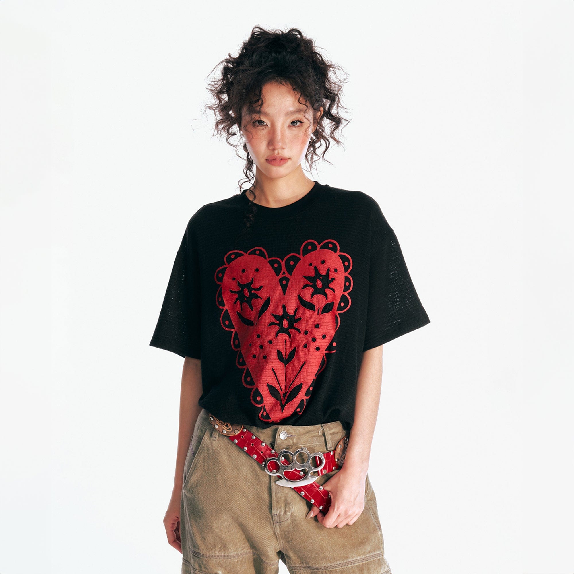 1997 POSTOFFICE The Heart Lace Bloom T-Shirt-T Shirt-S-Black-Free Shipping Leatheretro