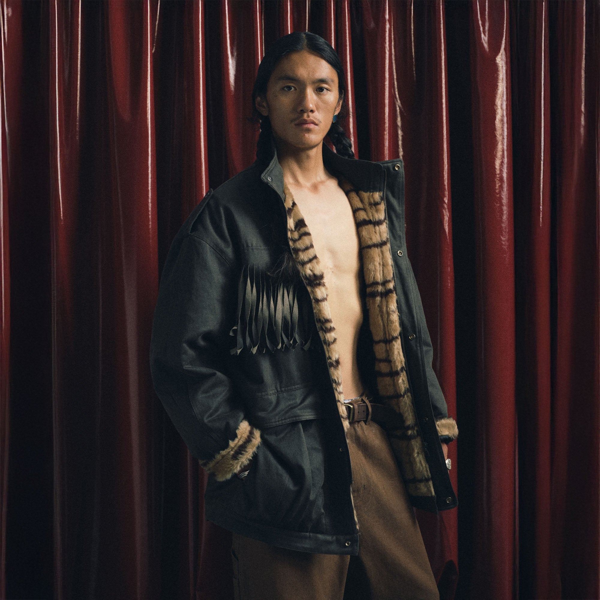 TRECLUB Tiger Stripe Lining Fringe Parka-Jacket-S (Preorder)-Free Shipping Leatheretro