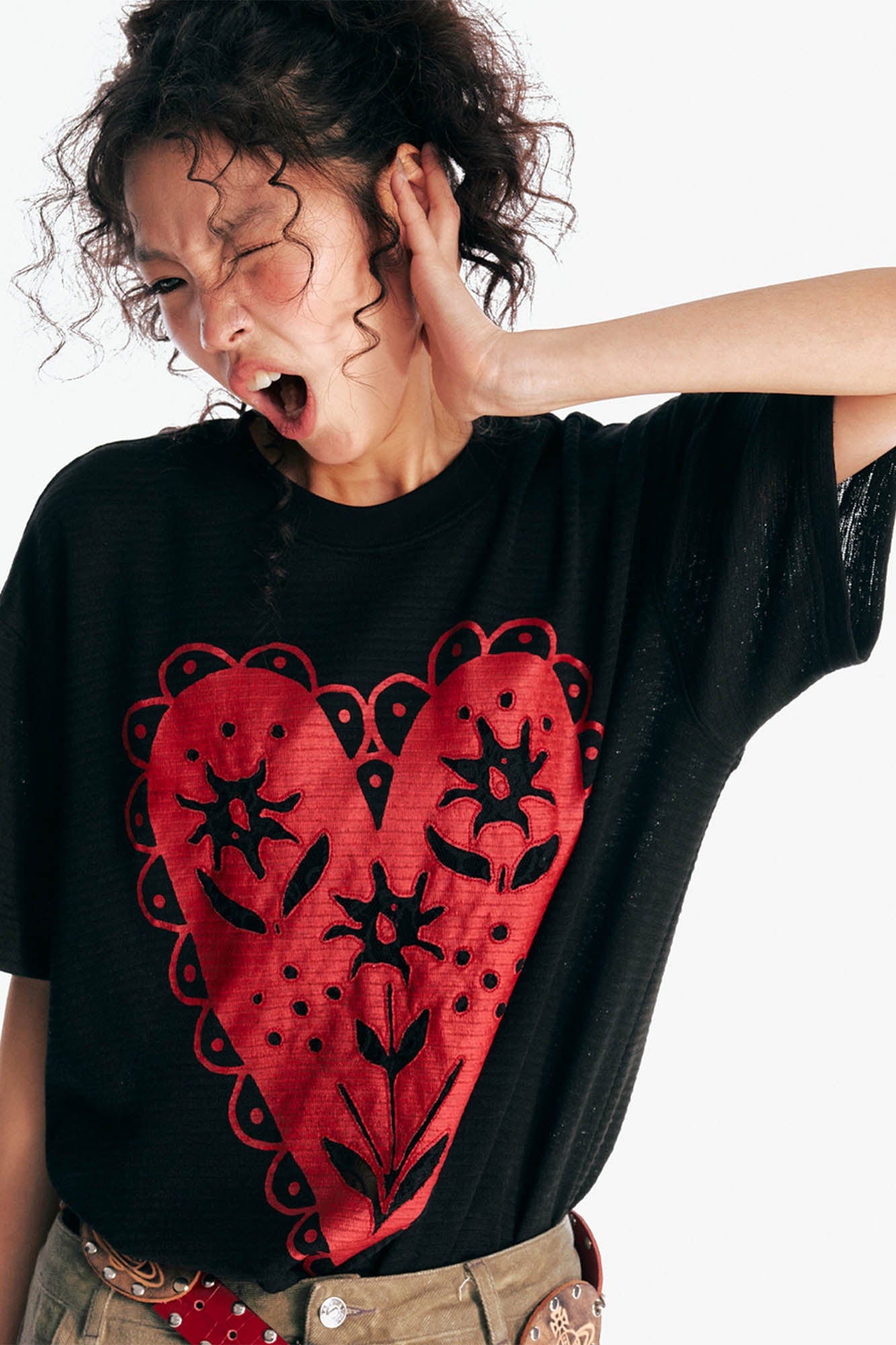 1997 POSTOFFICE The Heart Lace Bloom T-Shirt-T Shirt-S-Black-Free Shipping Leatheretro