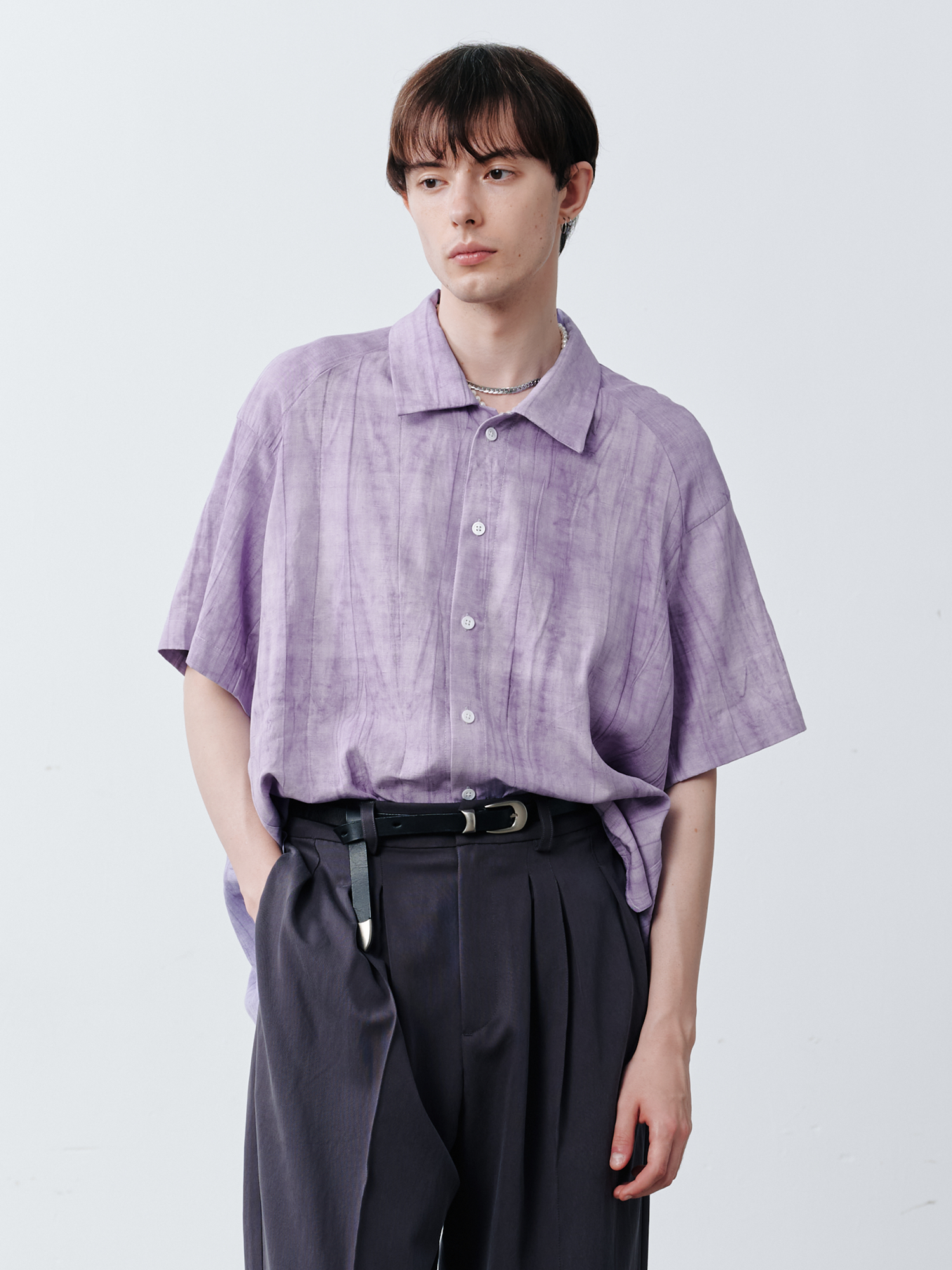 GRAINMUSTARD Crinkled Linen-Cotton Half Shirt-Half shirt-XS-Free Shipping Leatheretro