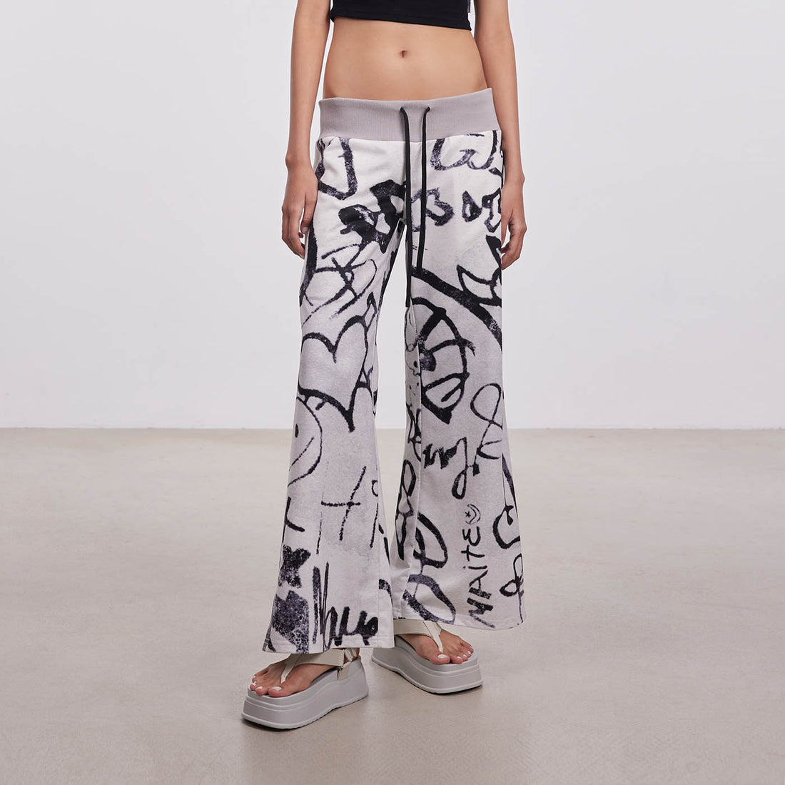 DAMAGE ASIA Doodle Full-Print Wide-Leg Pants-Pants-M-Free Shipping Leatheretro
