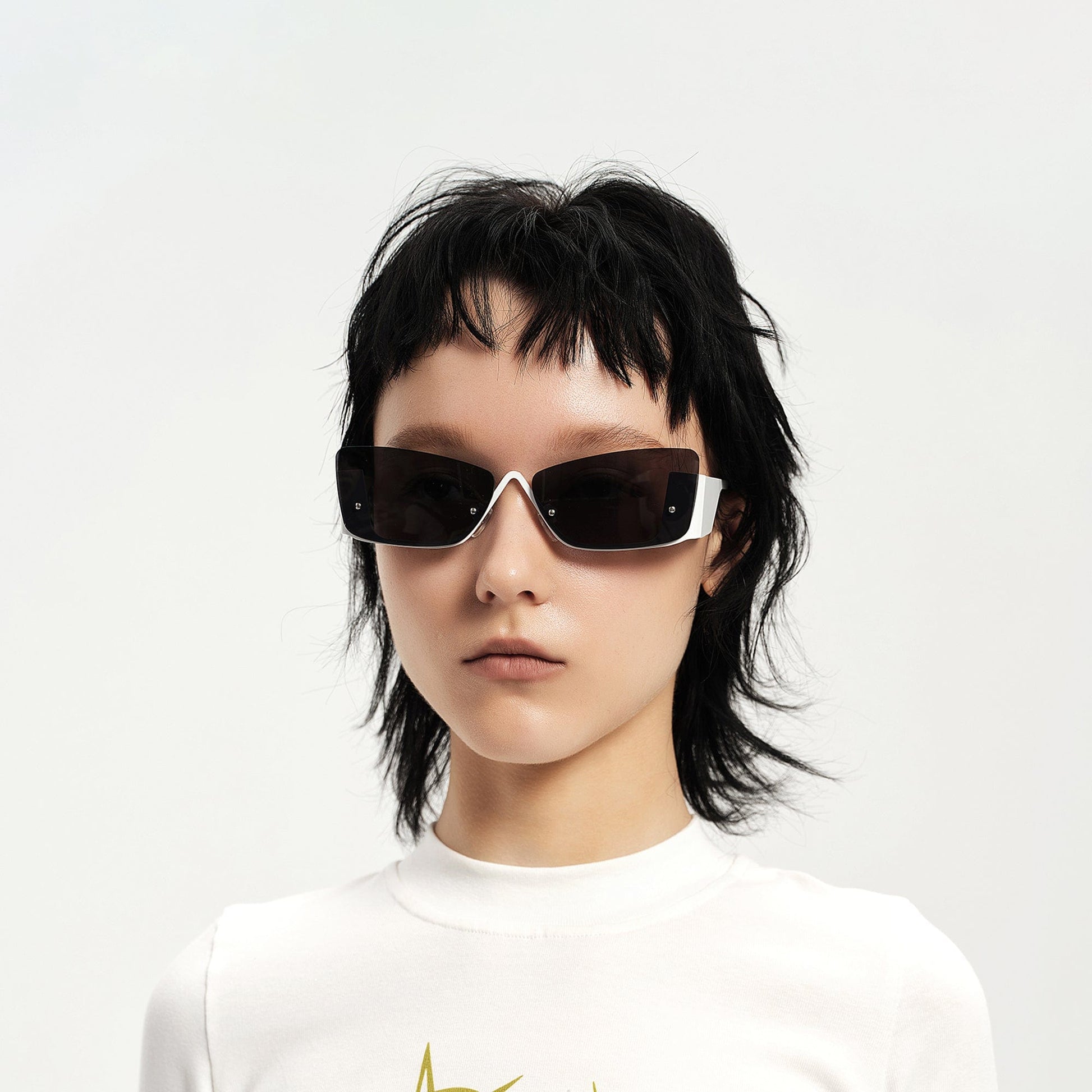 DAMAGE ASIA OPTICALS Modern Half Frame Sunglasses-Sunglasses-One Size-White-Free Shipping Leatheretro