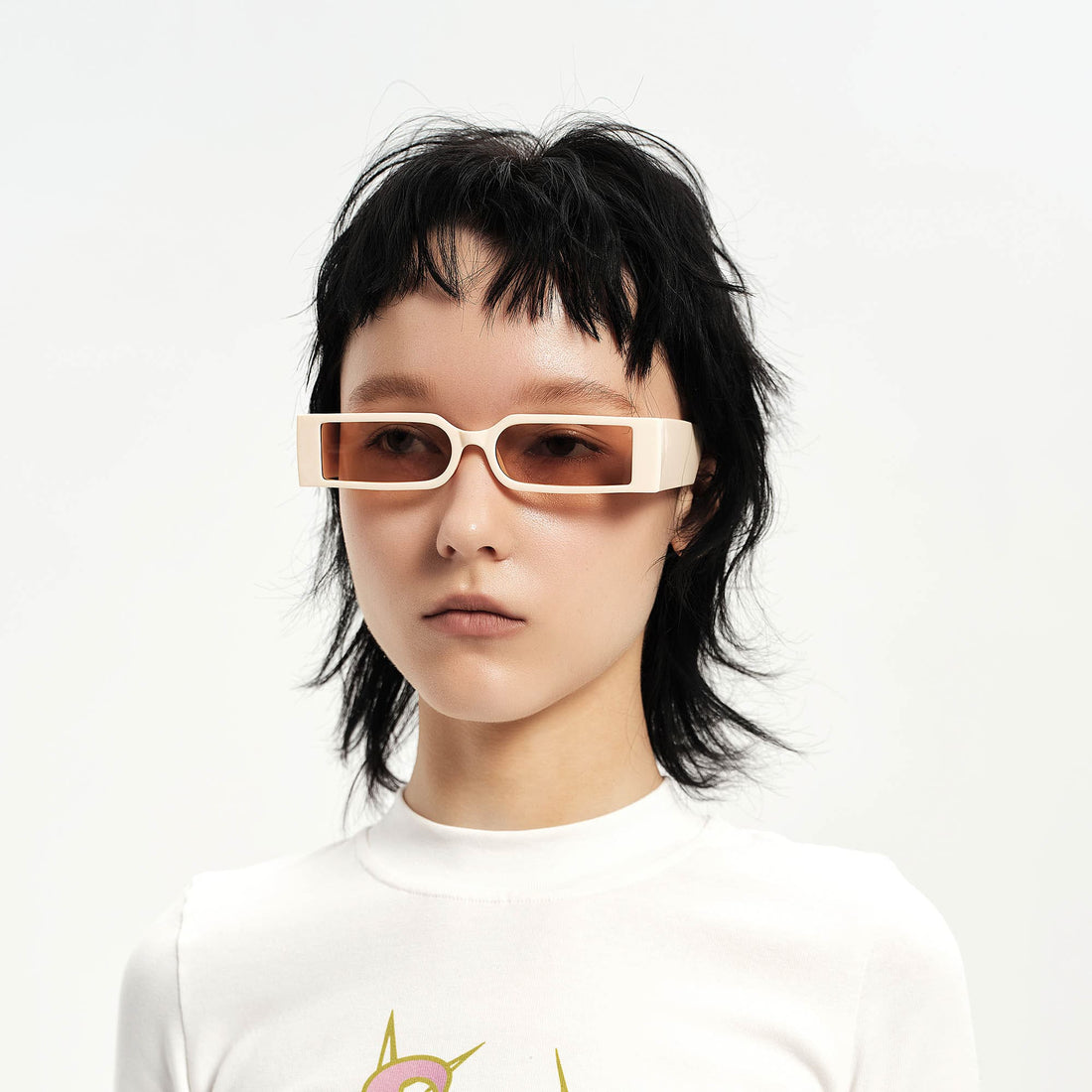 DAMAGE ASIA OPTICALS Square Frame Thick Temple Sunglasses-Sunglasses-One Size-Beige-Free Shipping Leatheretro