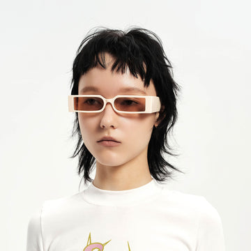 DAMAGE ASIA OPTICALS Square Frame Thick Temple Sunglasses-Sunglasses-One Size-Beige-Free Shipping Leatheretro