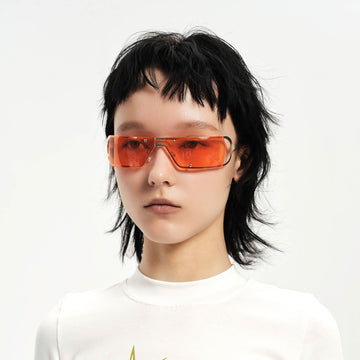 DAMAGE ASIA OPTICALS Modern Rivet Square Frame Sunglasses-Sunglasses-One Size-Orange-Free Shipping Leatheretro