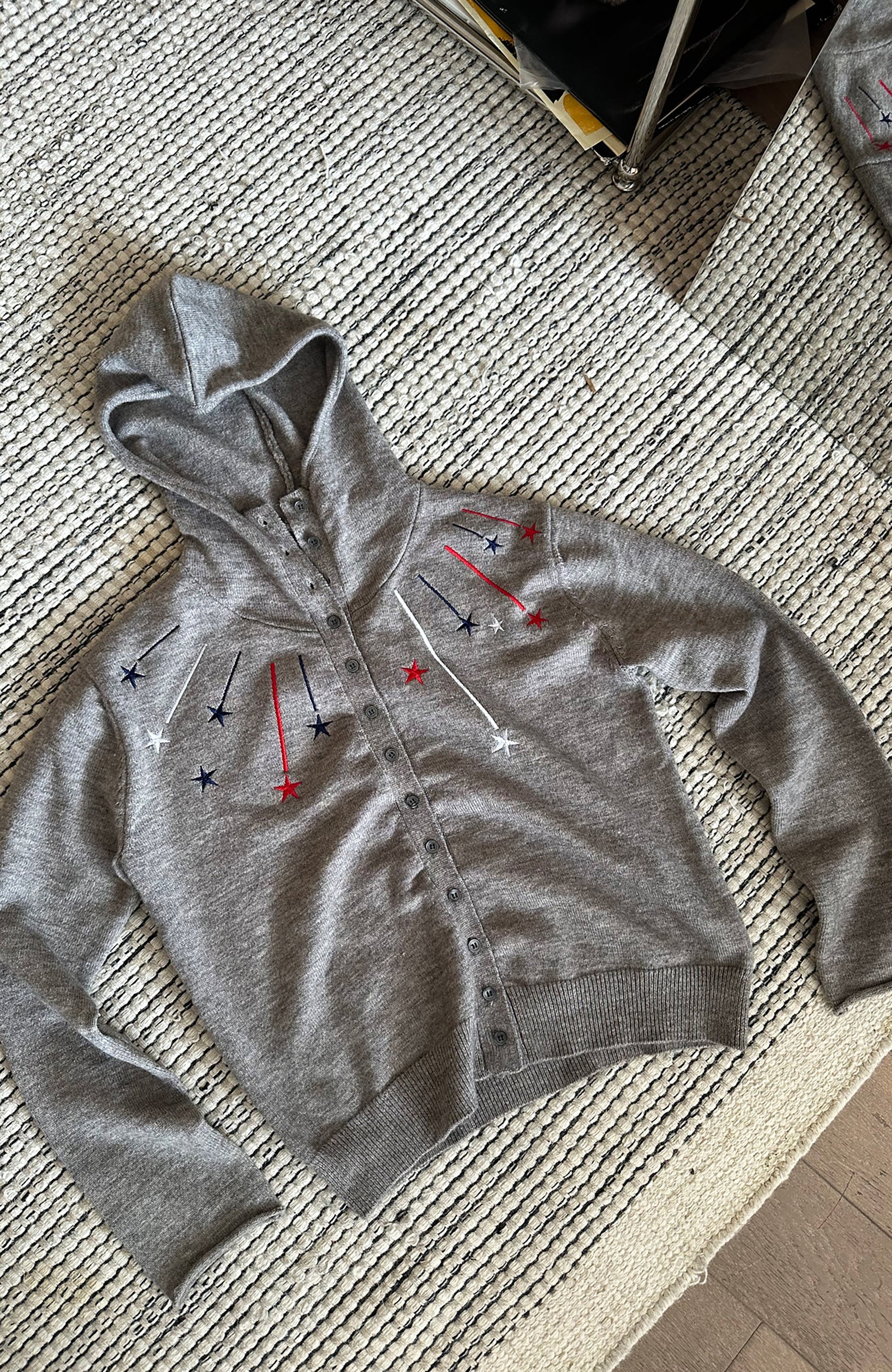 TRECLUB Star Embroidered Knit Hooded Cardigan-Jacket-S (Preorder)-Free Shipping Leatheretro