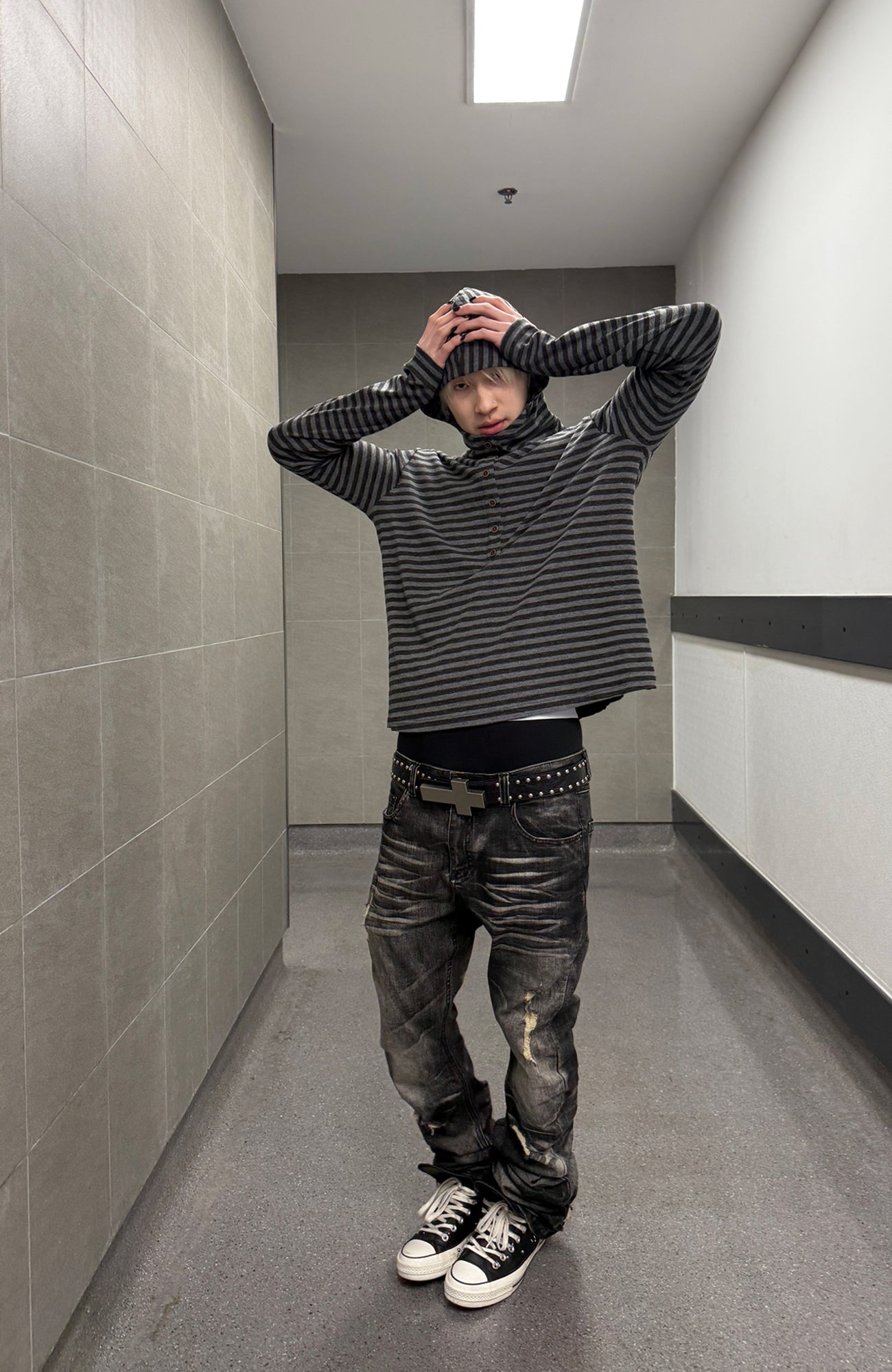 TRECLUB Stripe Hooded Polo Long Sleeve-L/S Tee-S (Preorder)-Free Shipping Leatheretro