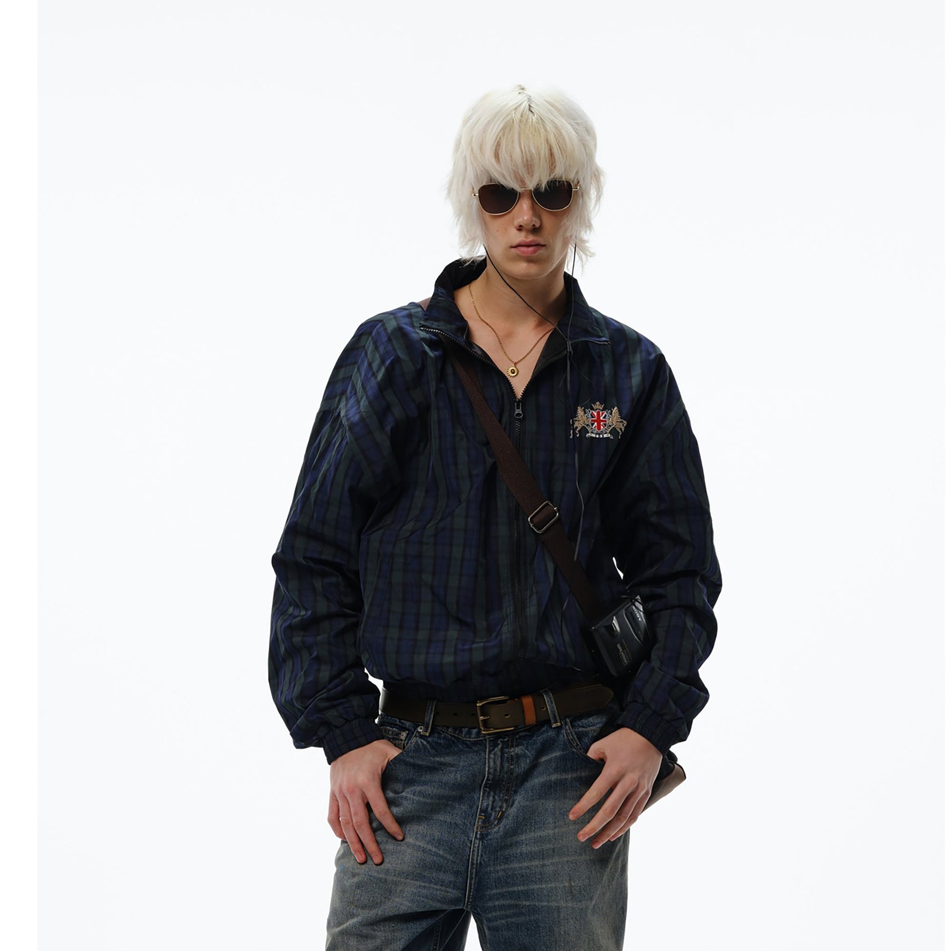 TRECLUB Retro Embroidered Plaid Jacket-Jacket-S-Free Shipping Leatheretro
