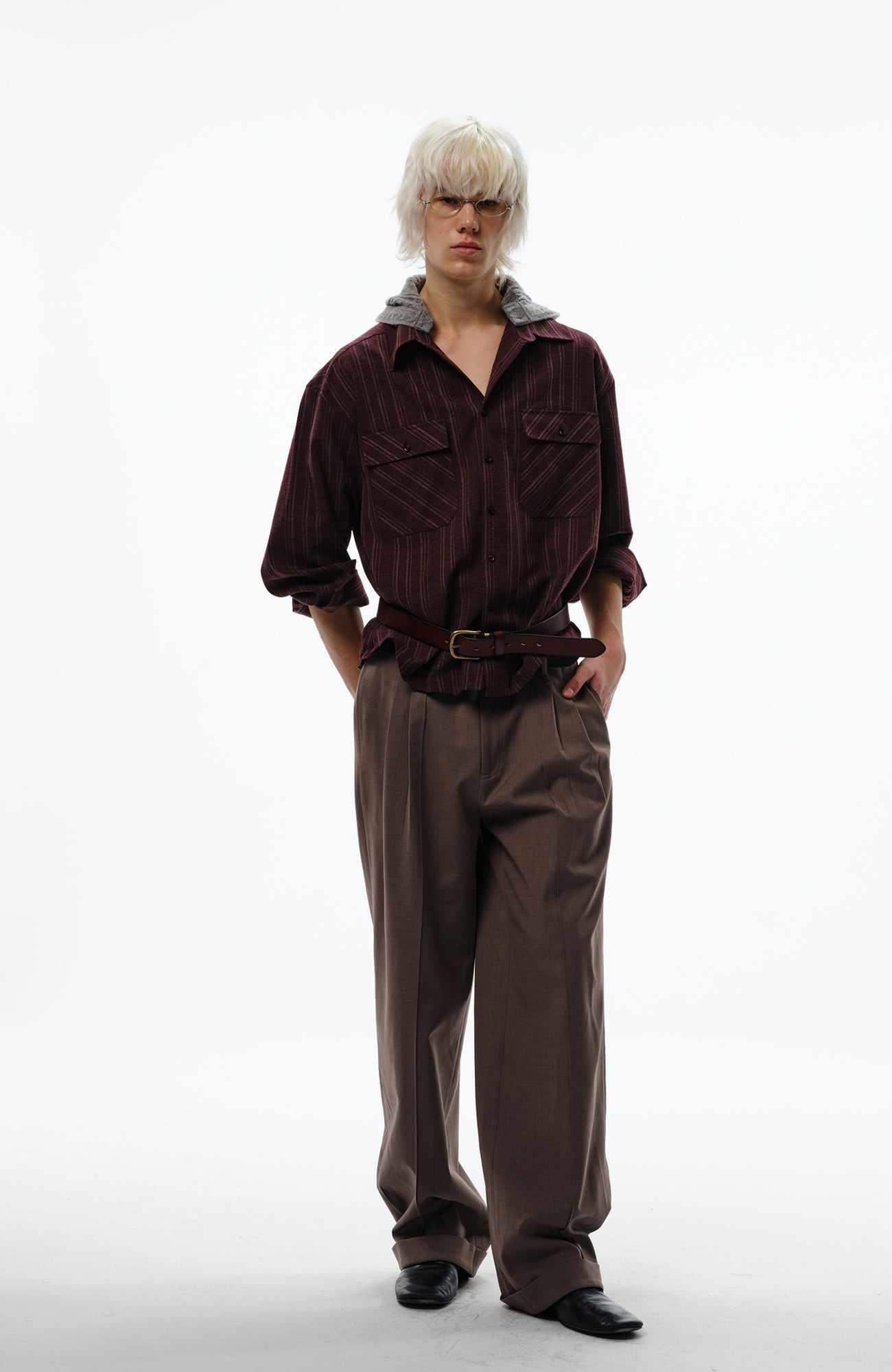 TRECLUB Retro Faux-Layer Hooded Button-Up Shirt-Shirt-S-Free Shipping Leatheretro
