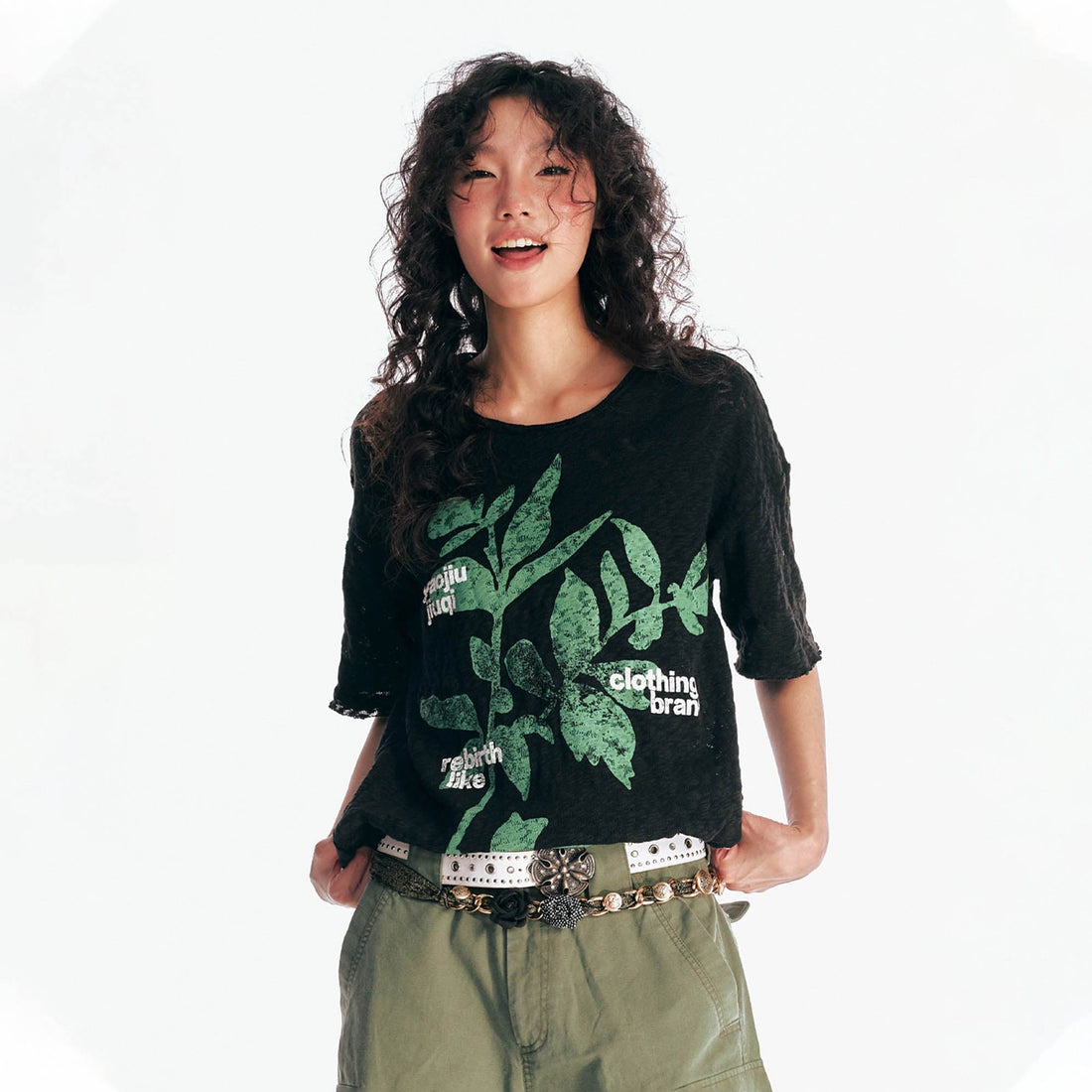 1997 POSTOFFICE Sesame Leaves Graphics Burnout T-Shirt-T Shirt-S-Apricot-Free Shipping Leatheretro