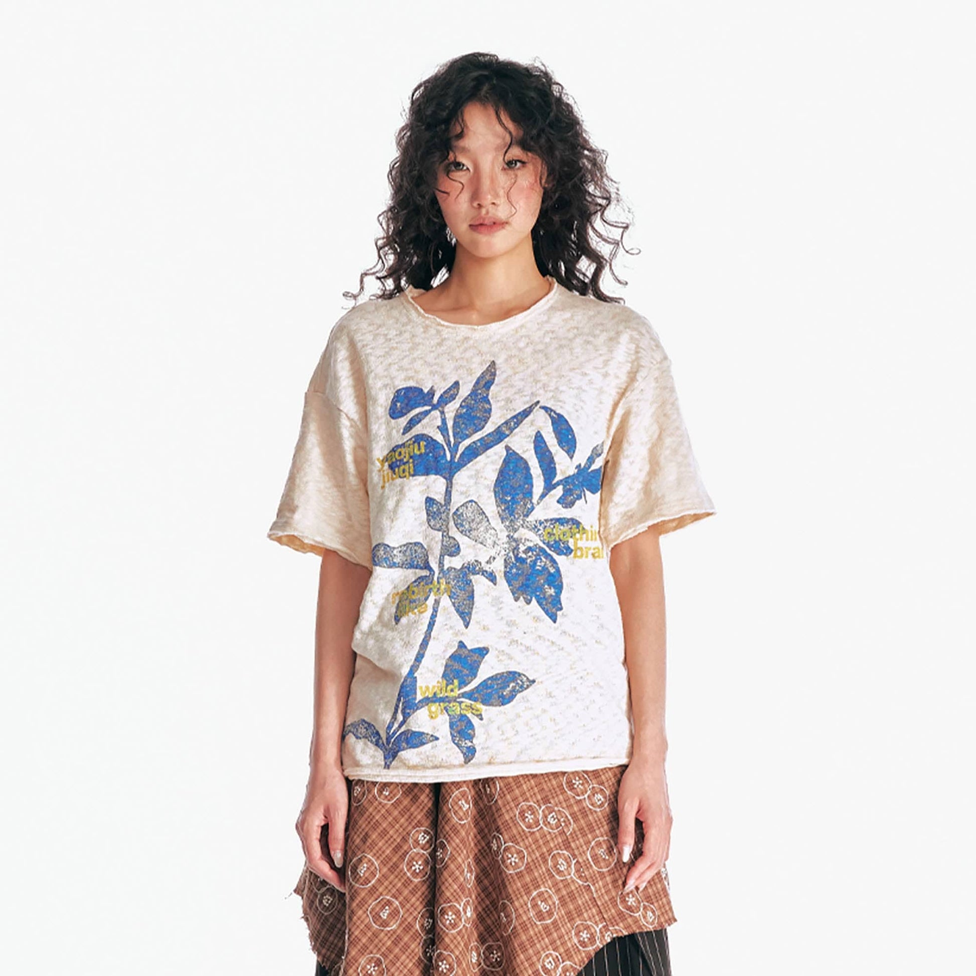 1997 POSTOFFICE Sesame Leaves Graphics Burnout T-Shirt-T Shirt-S-Apricot-Free Shipping Leatheretro