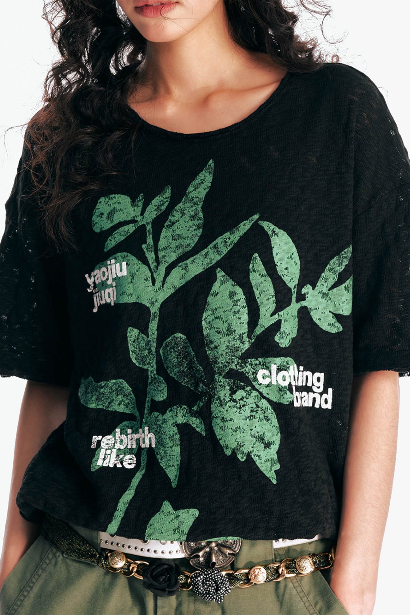 1997 POSTOFFICE Sesame Leaves Graphics Burnout T-Shirt-T Shirt-S-Apricot-Free Shipping Leatheretro